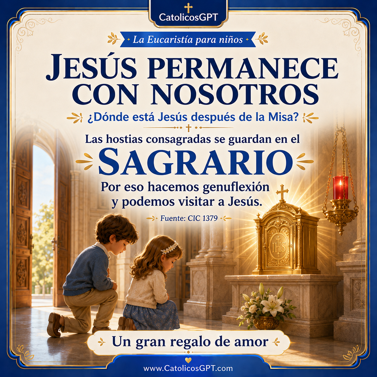 Infografía católica CatólicosGPT IA Católica: La Eucaristia para Niños - La Primera Comunion