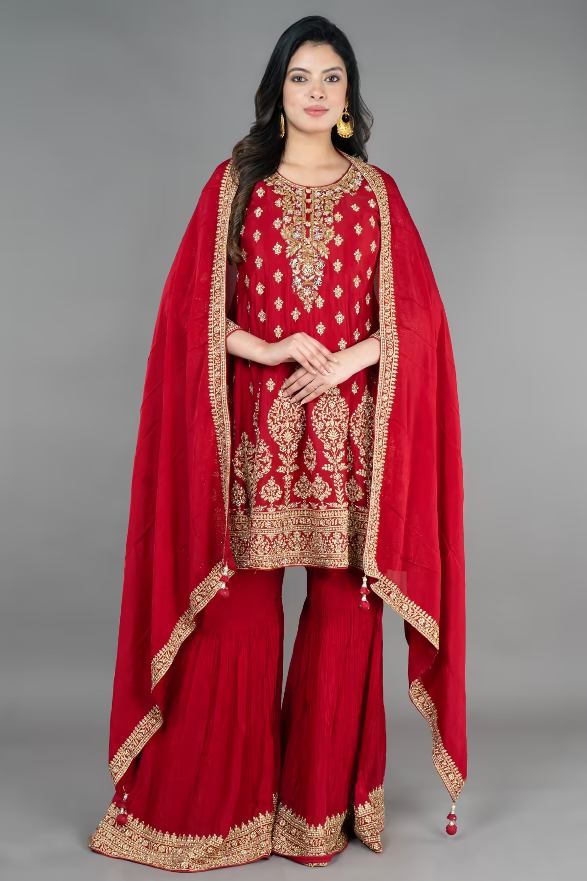 Maroon  Paplom Suit With Garara
