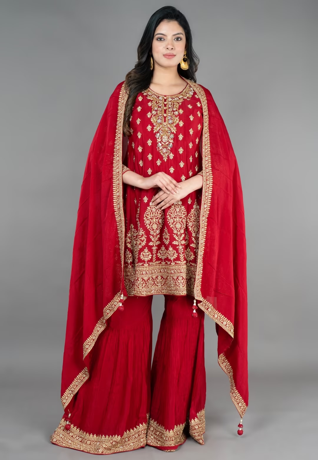 Maroon  Paplom Suit With Garara