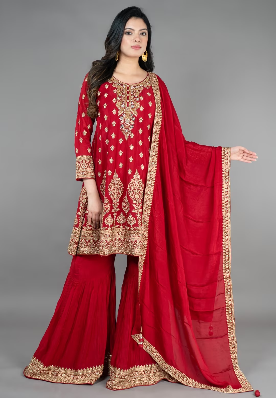 Maroon  Paplom Suit With Garara