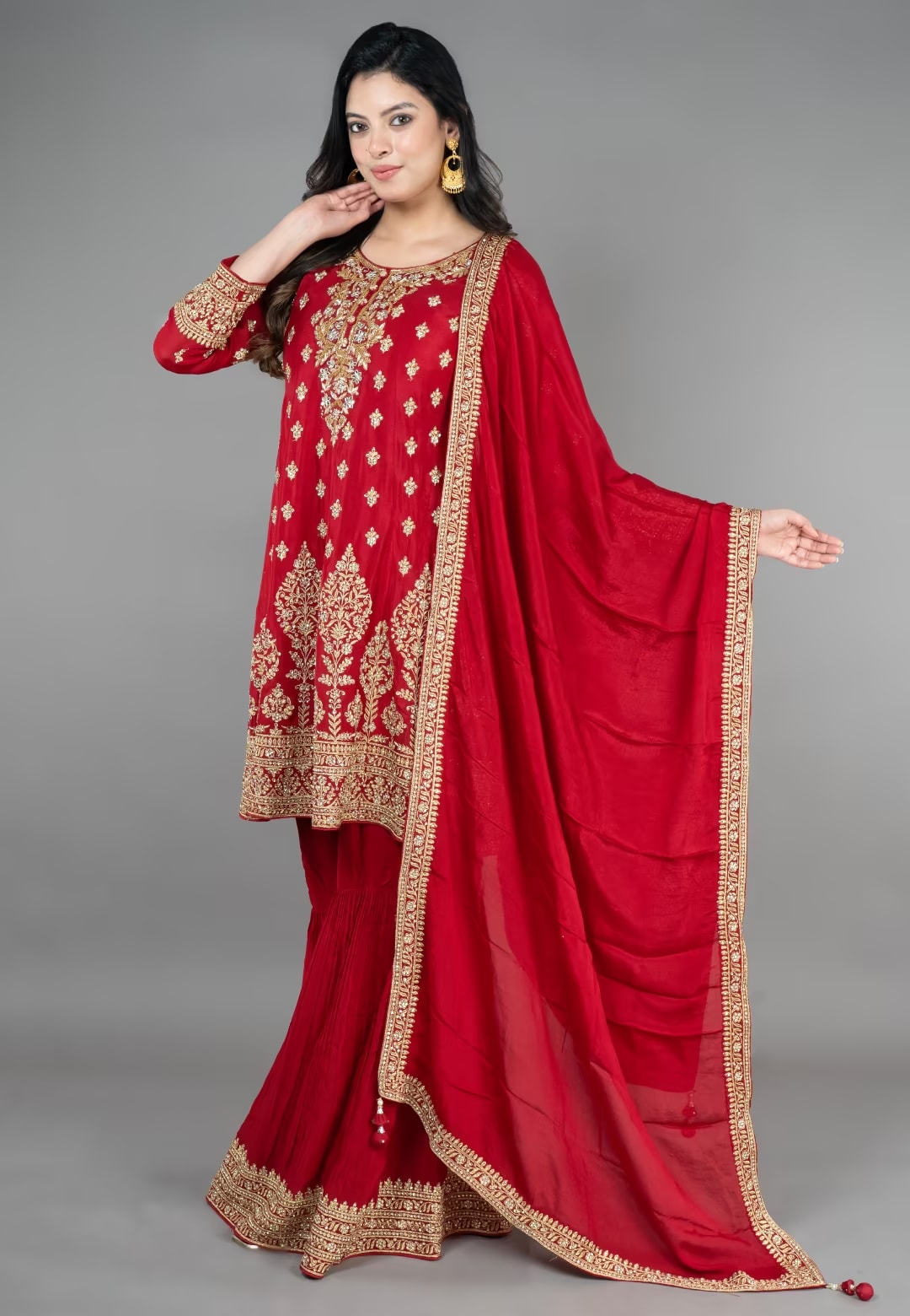 Maroon  Paplom Suit With Garara