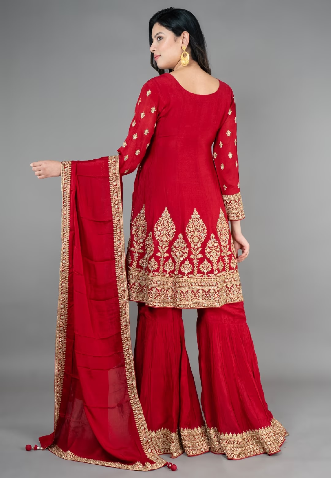 Maroon  Paplom Suit With Garara