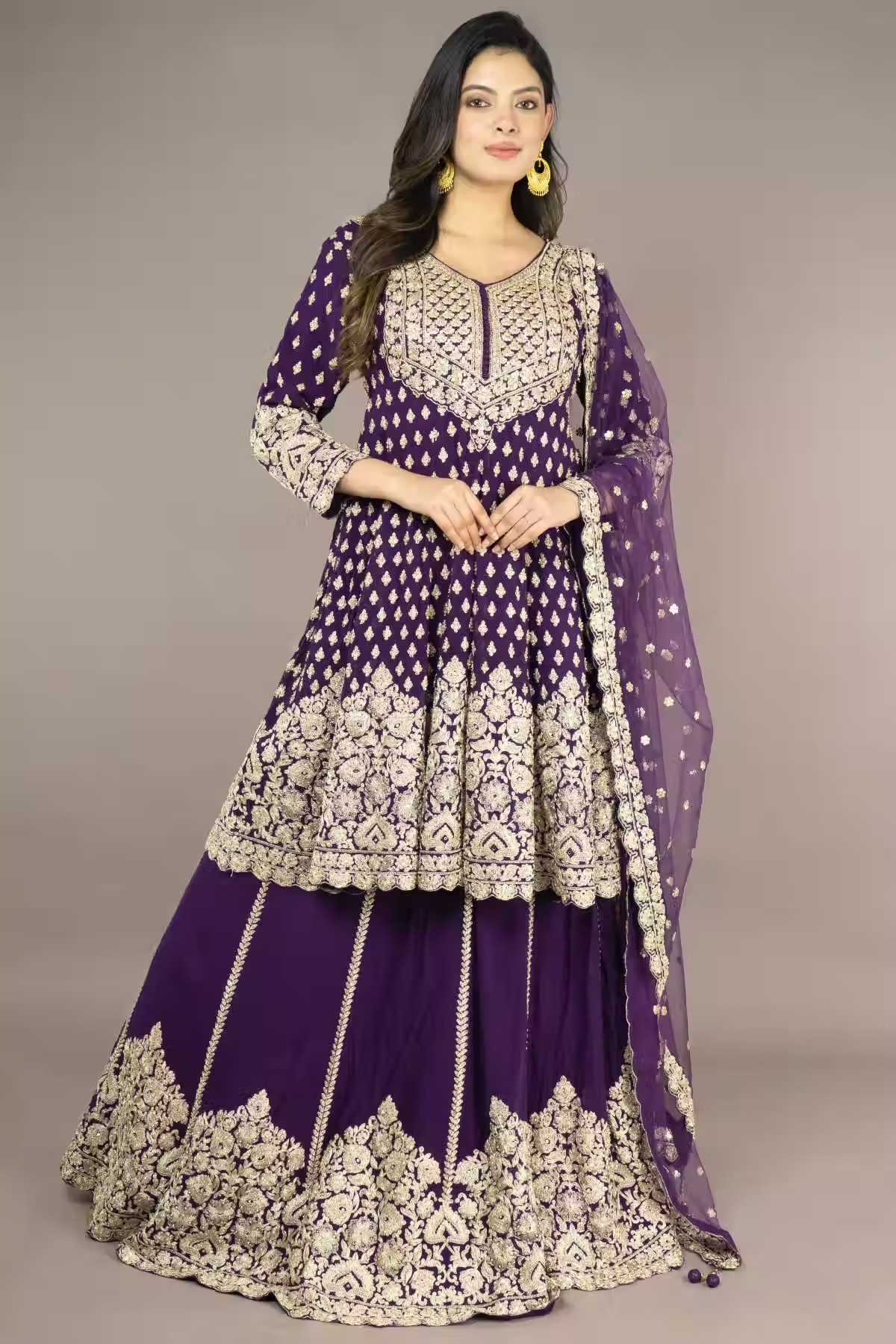 Purple Paplom Suit With Skirt