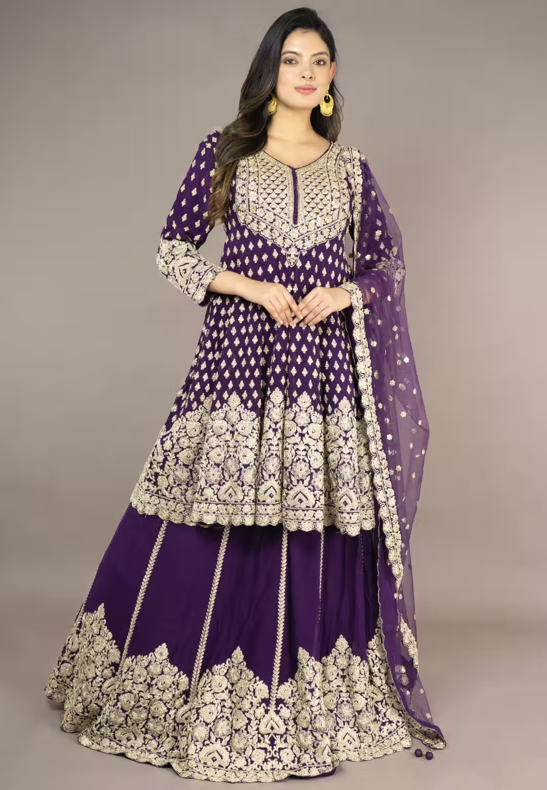 Purple Paplom Suit With Skirt
