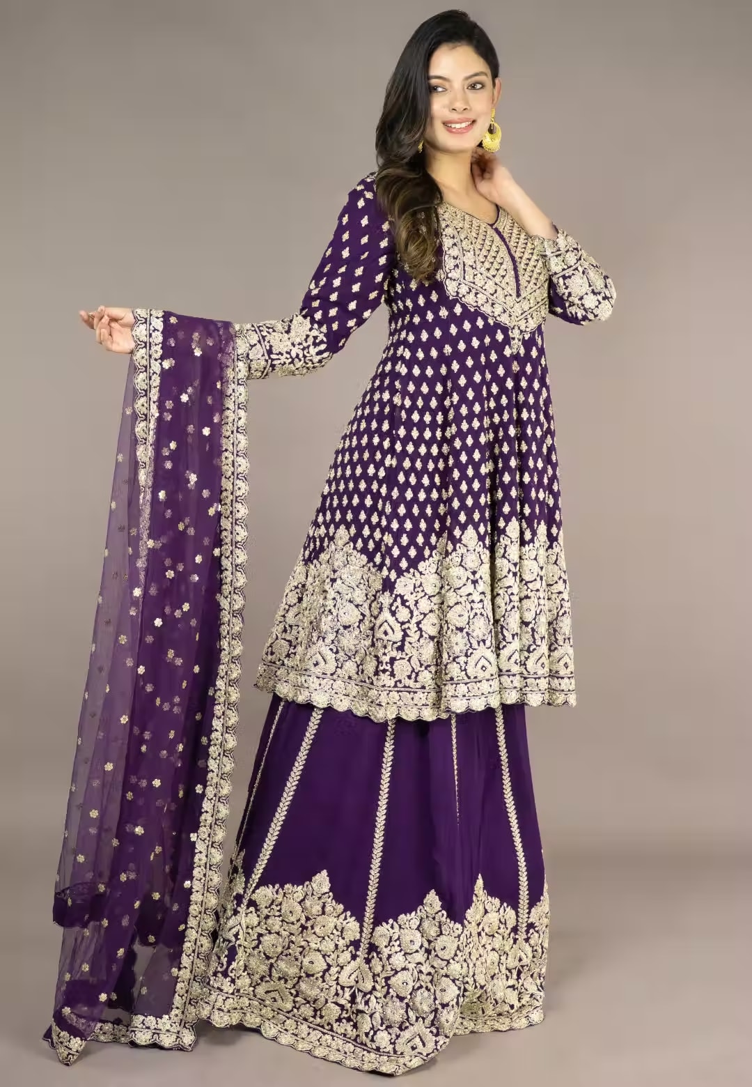 Purple Paplom Suit With Skirt