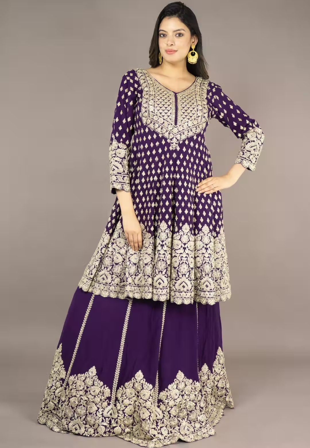 Purple Paplom Suit With Skirt