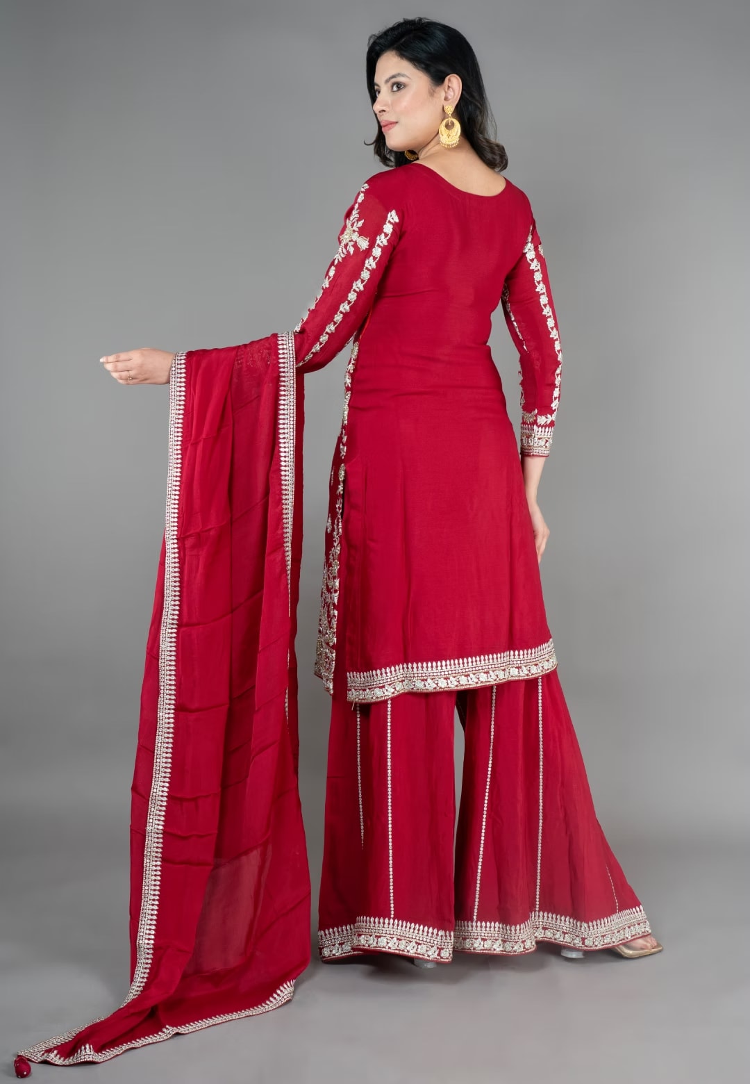 Maroon Straight Suit With Palazzo Pant