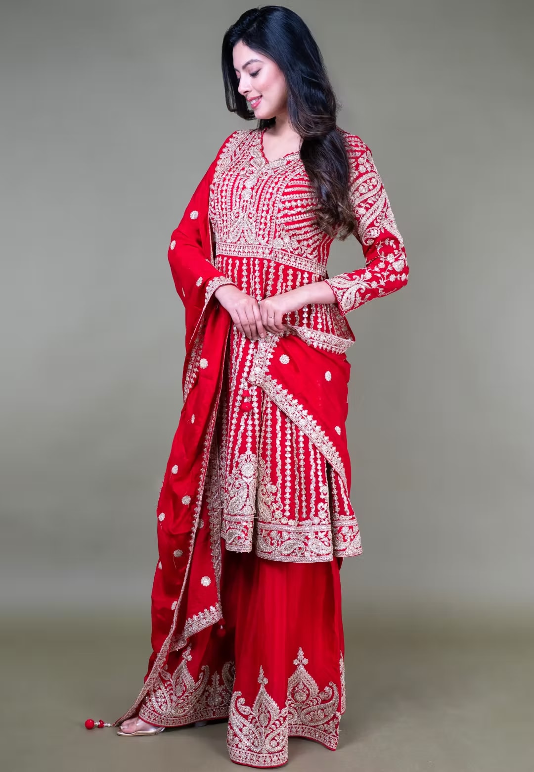 Red Paplom Suit With Sarara
