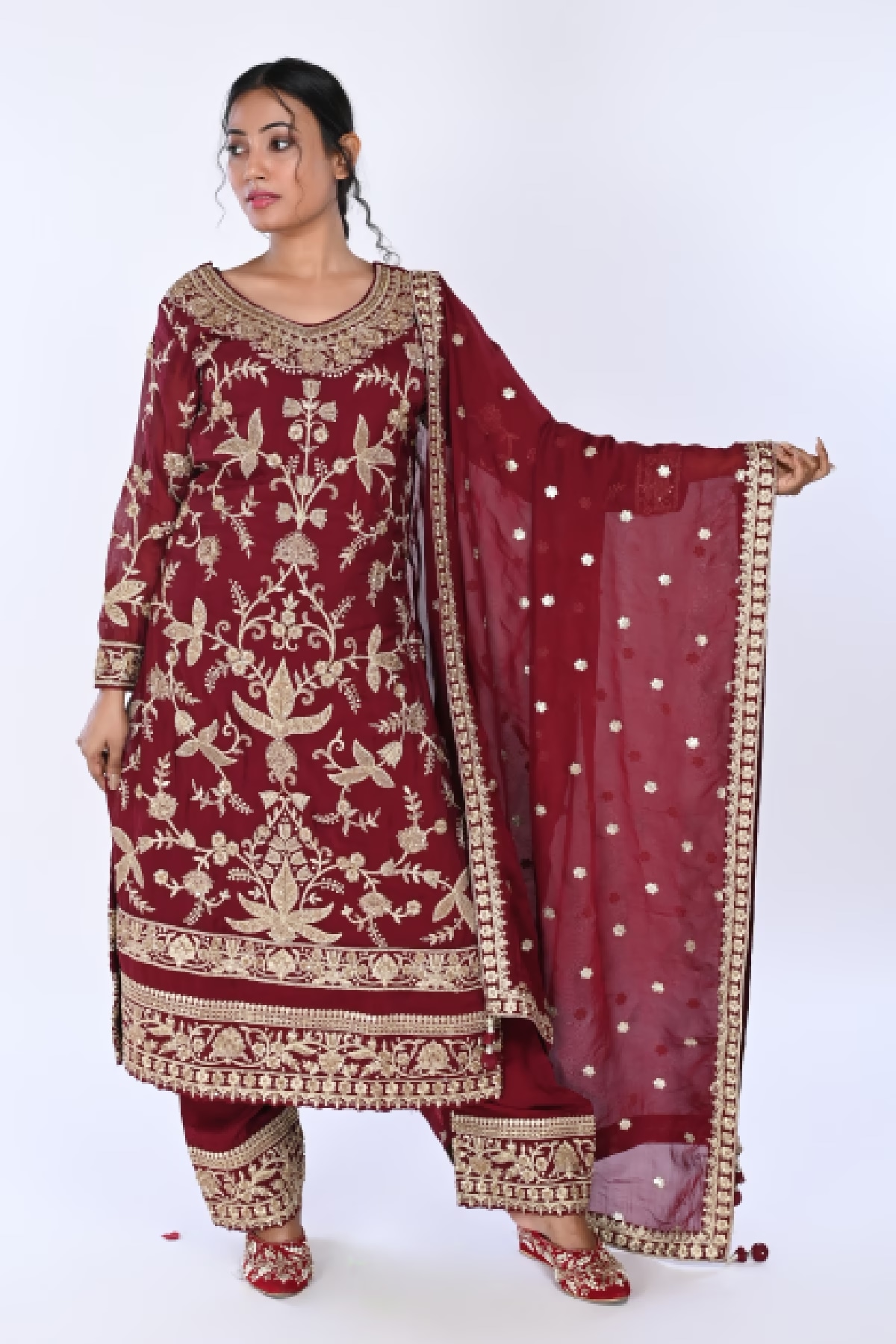Maroon Long Straight Suit With Pant