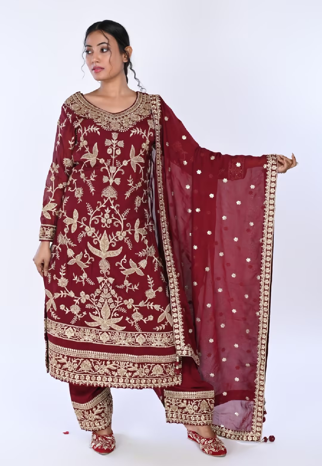 Maroon Long Straight Suit With Pant