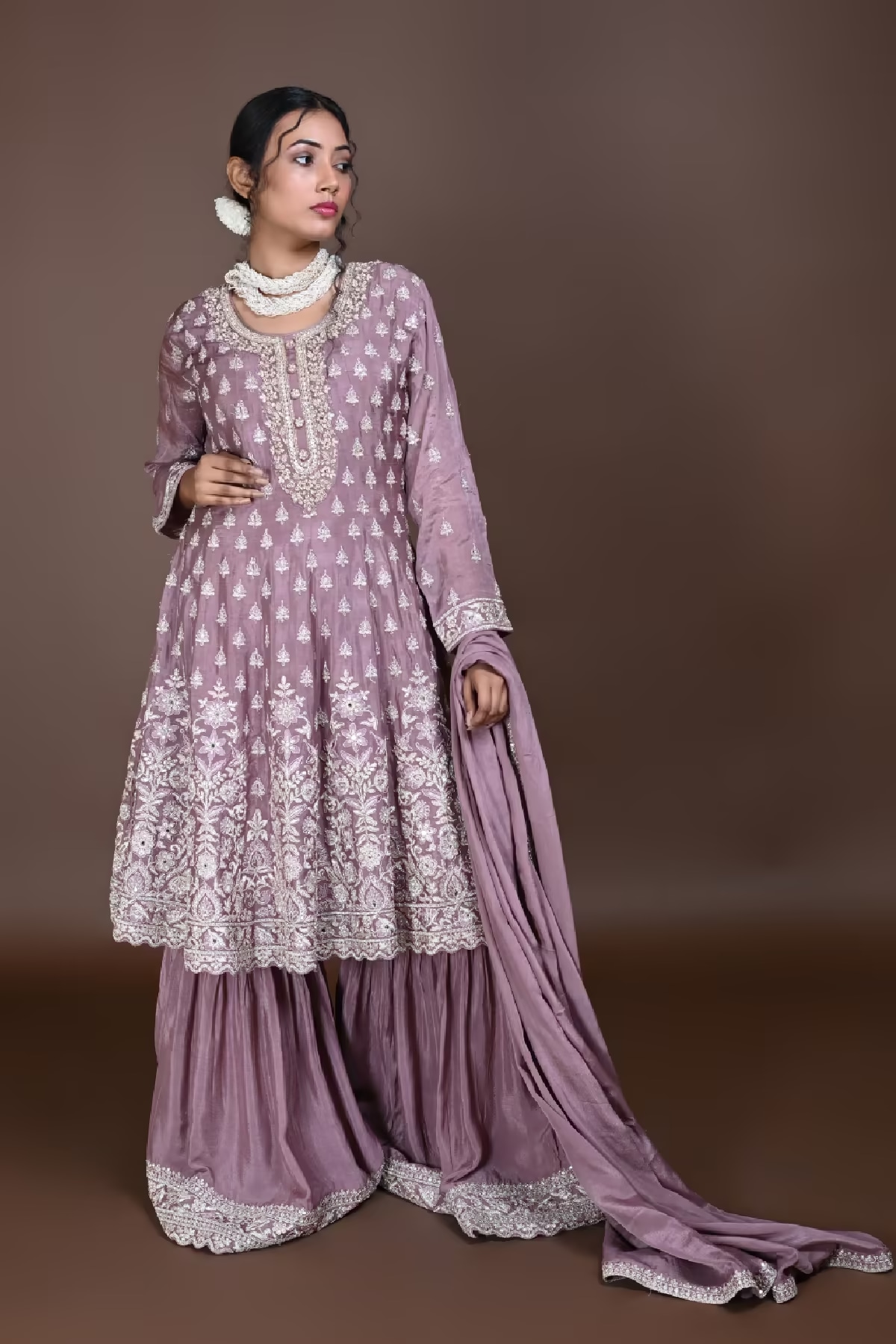 Mauve Paplom Suit With Gharara