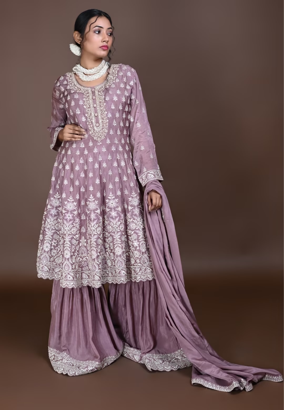 Mauve Paplom Suit With Gharara