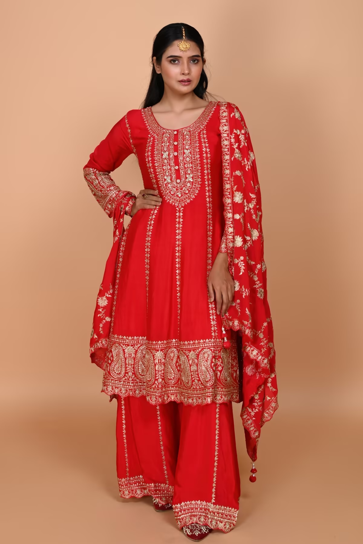Red Paplom Suit With Palazzo Pant
