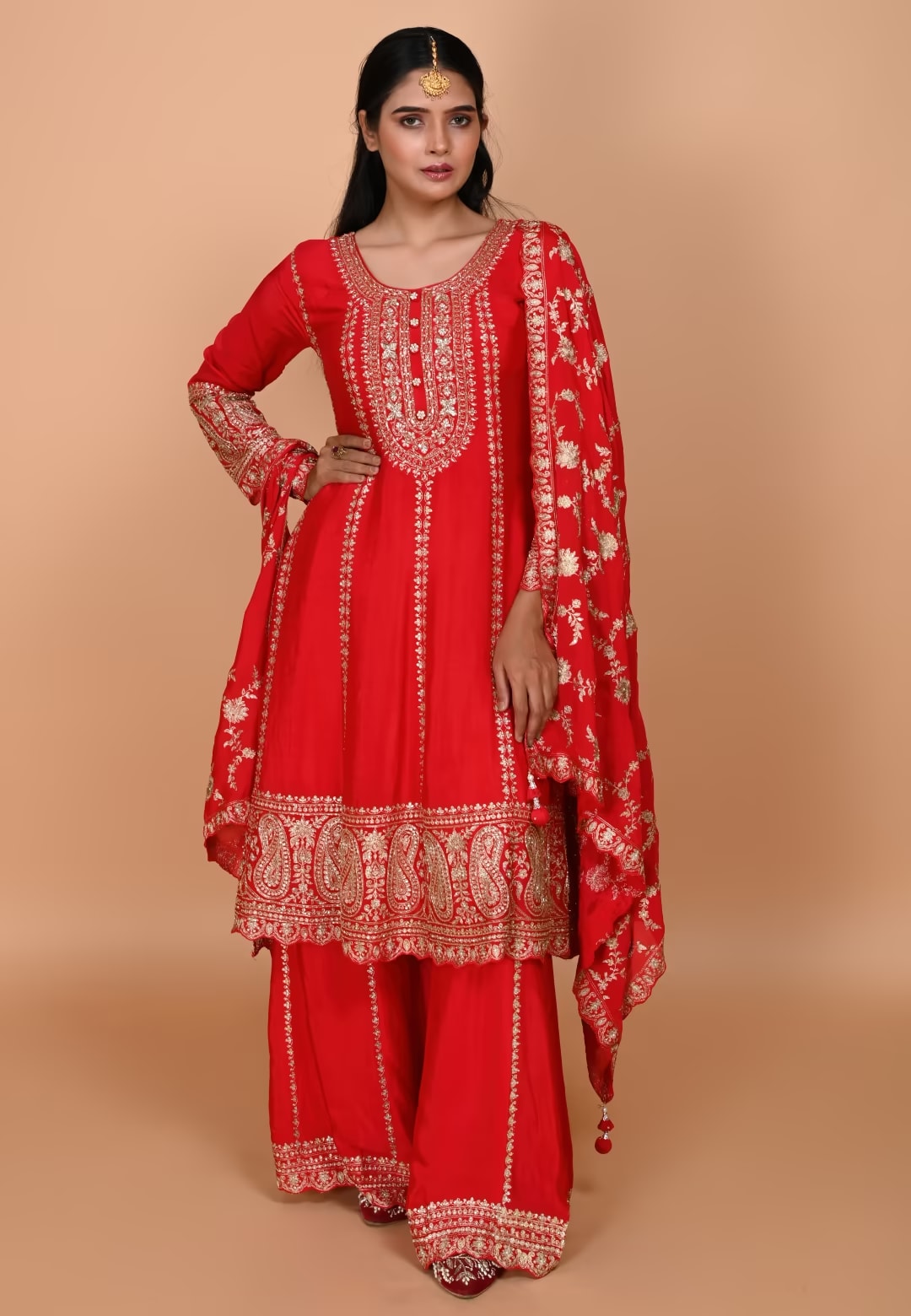 Red Paplom Suit With Palazzo Pant