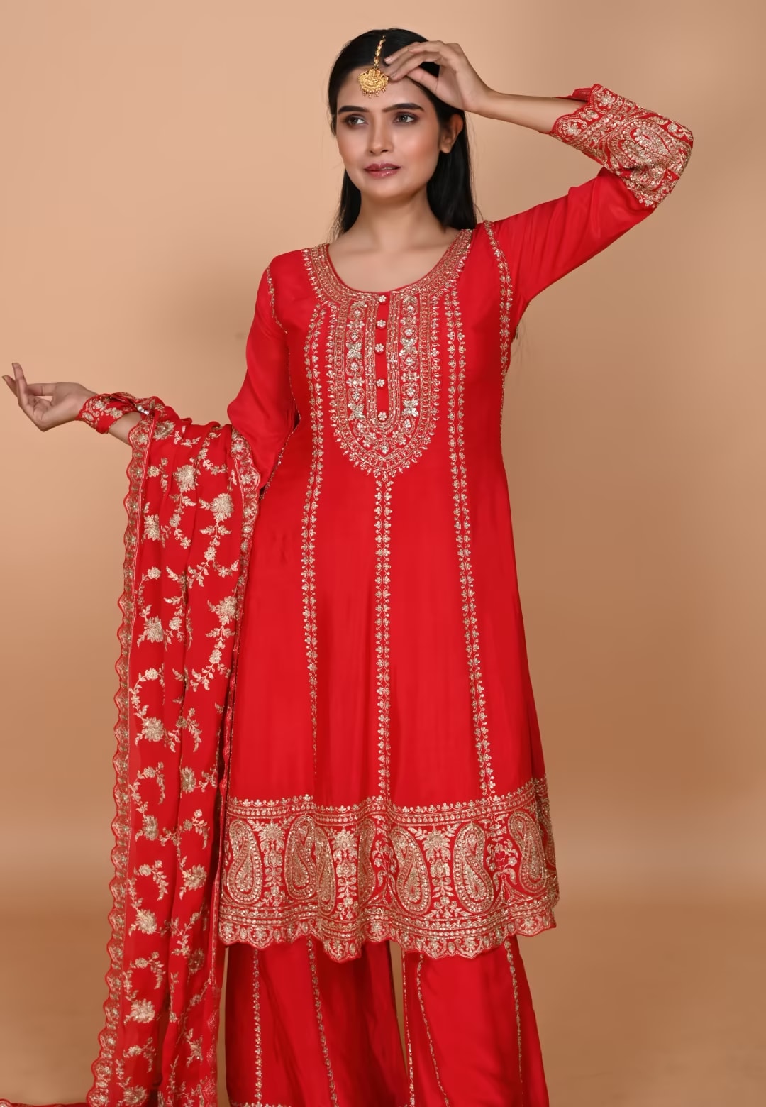 Red Paplom Suit With Palazzo Pant