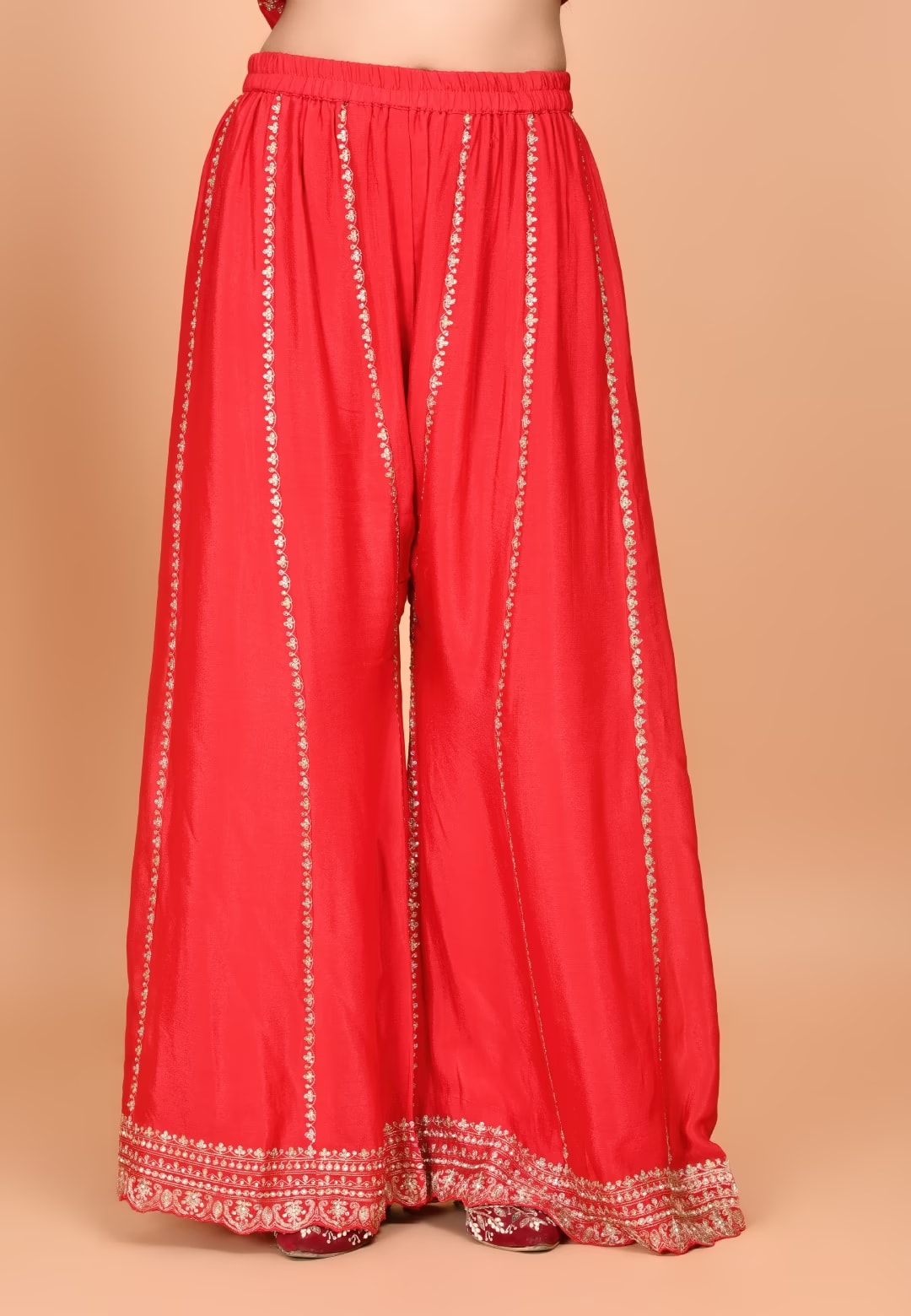 Red Paplom Suit With Palazzo Pant