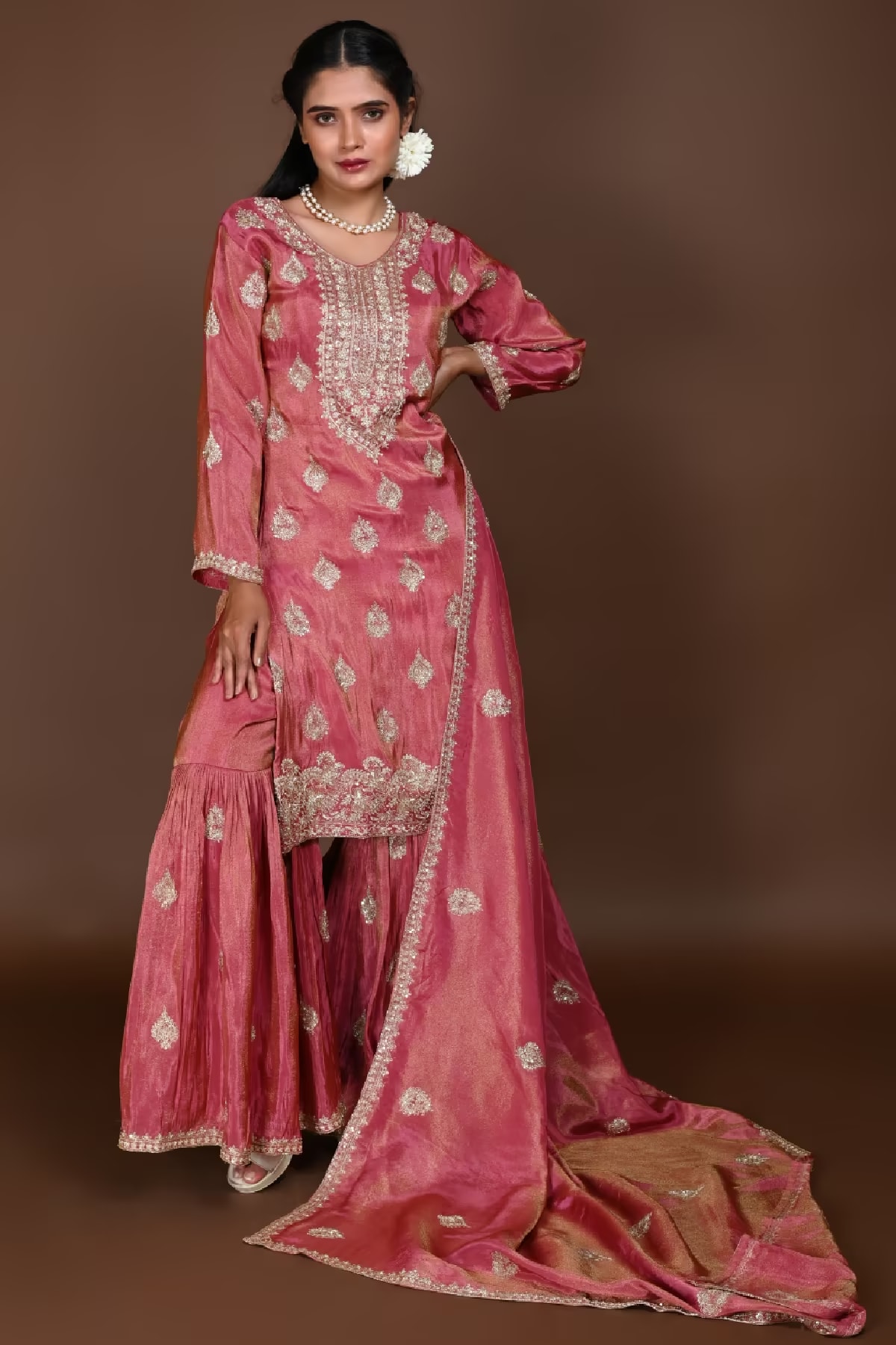 Rose Gold Straight Suit with Gharara