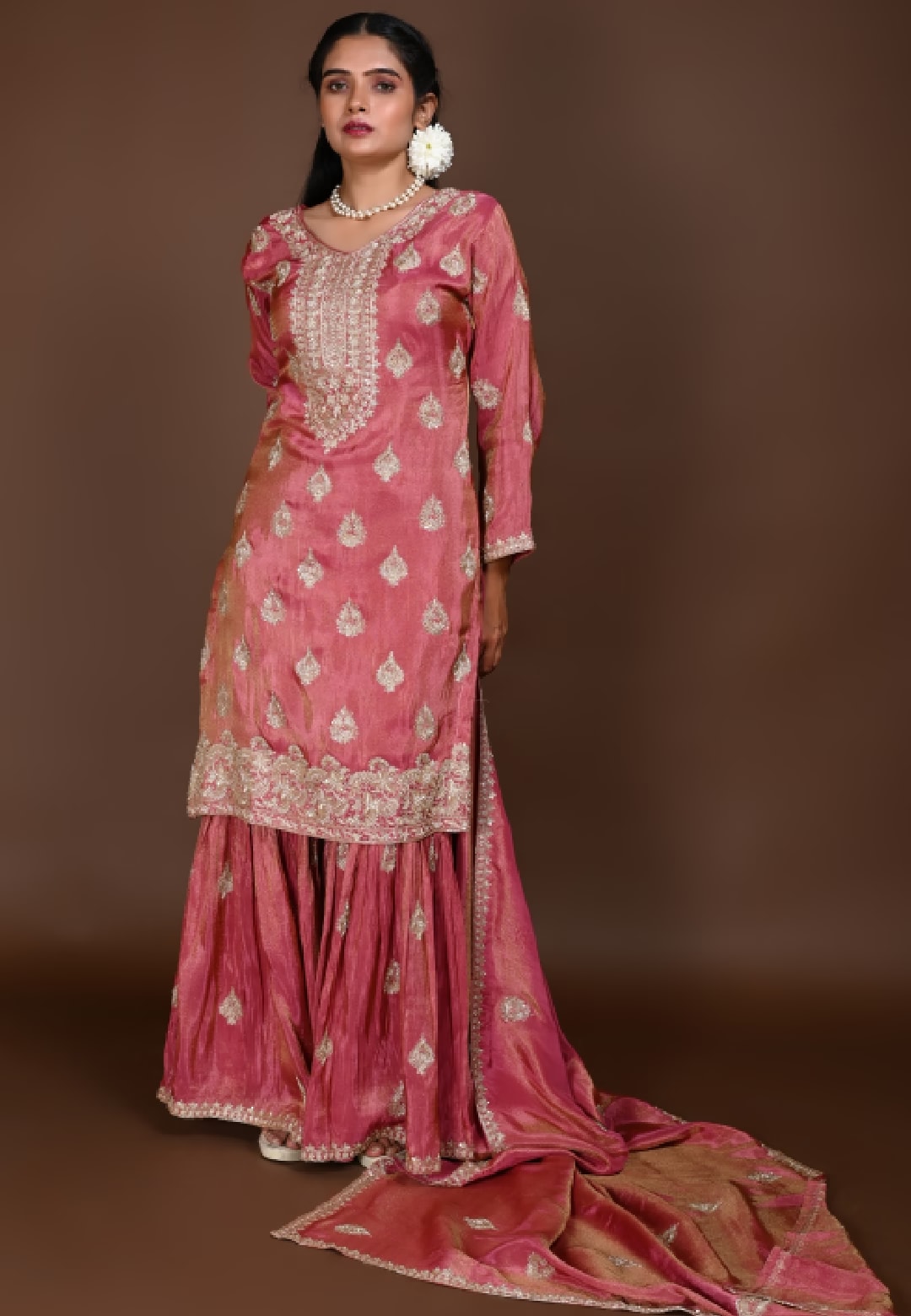 Rose Gold Straight Suit with Gharara