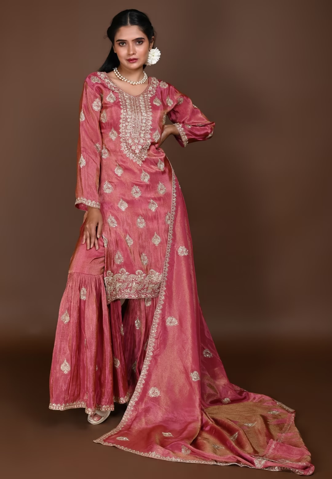 Rose Gold Straight Suit with Gharara