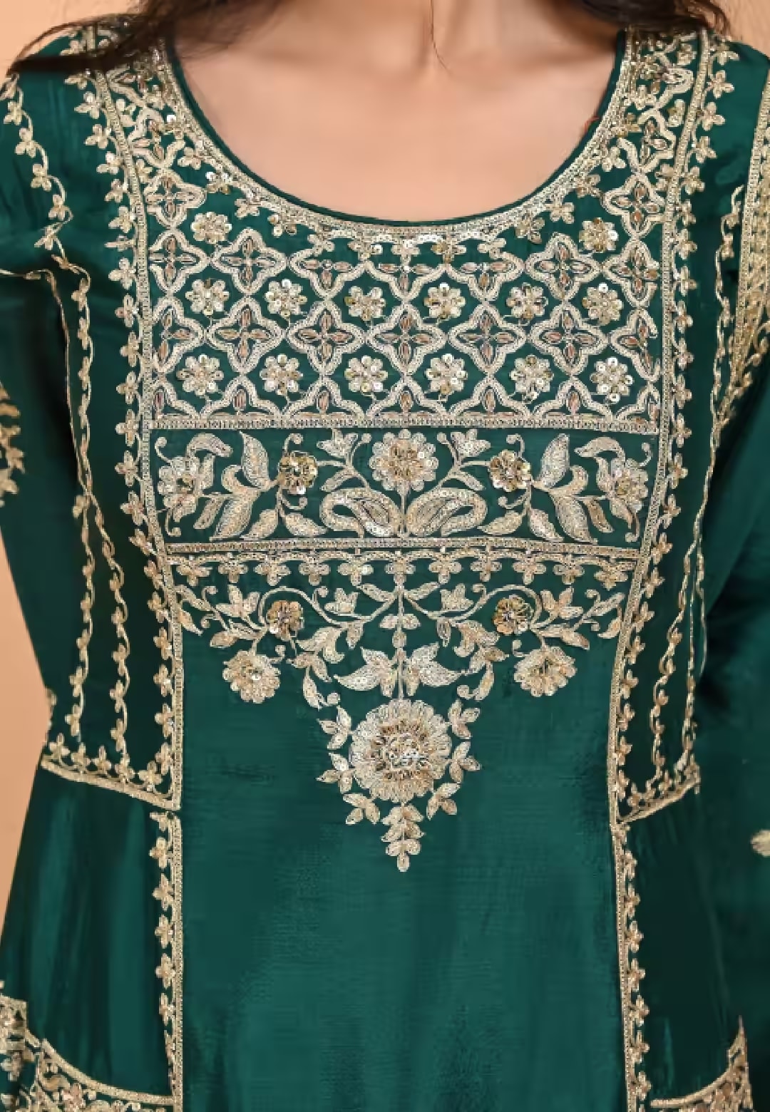 Bottle Green Straight Suit With Palazzo Pant