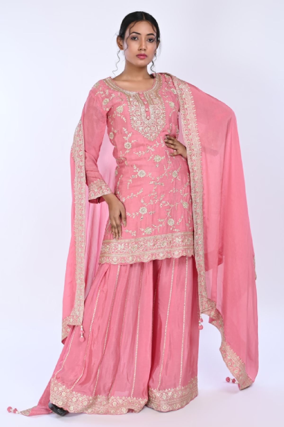Pink Straight Suit With Palazzo Pant