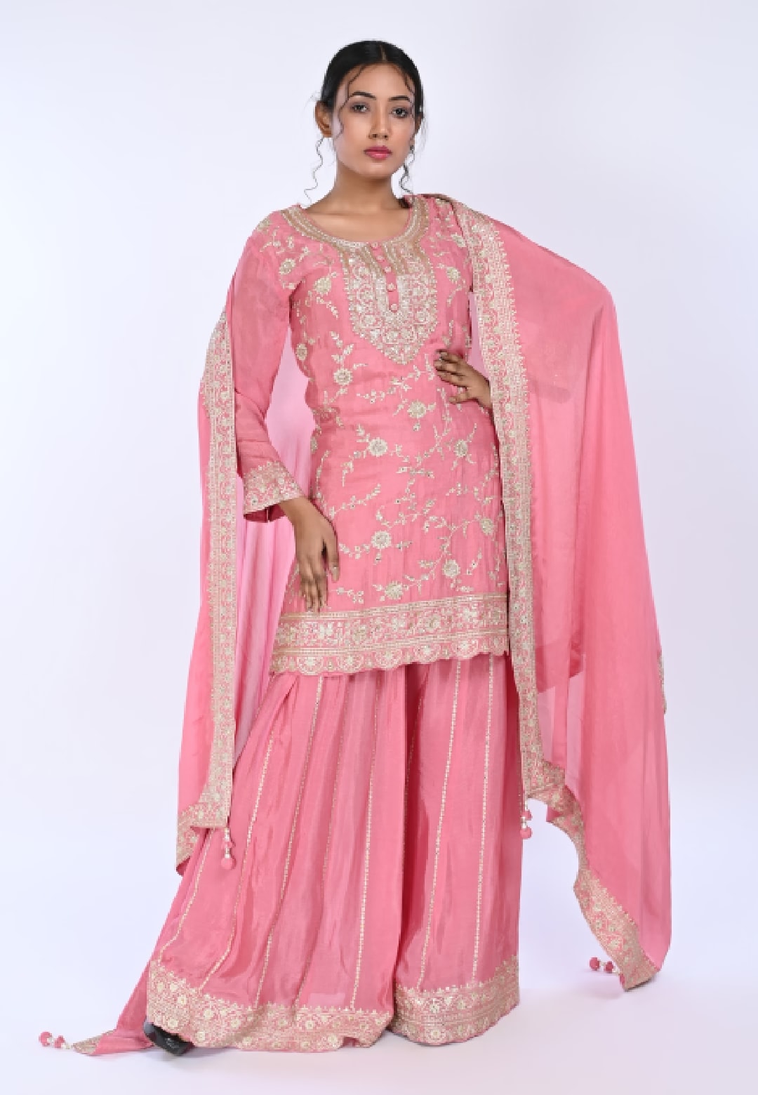 Pink Straight Suit With Palazzo Pant