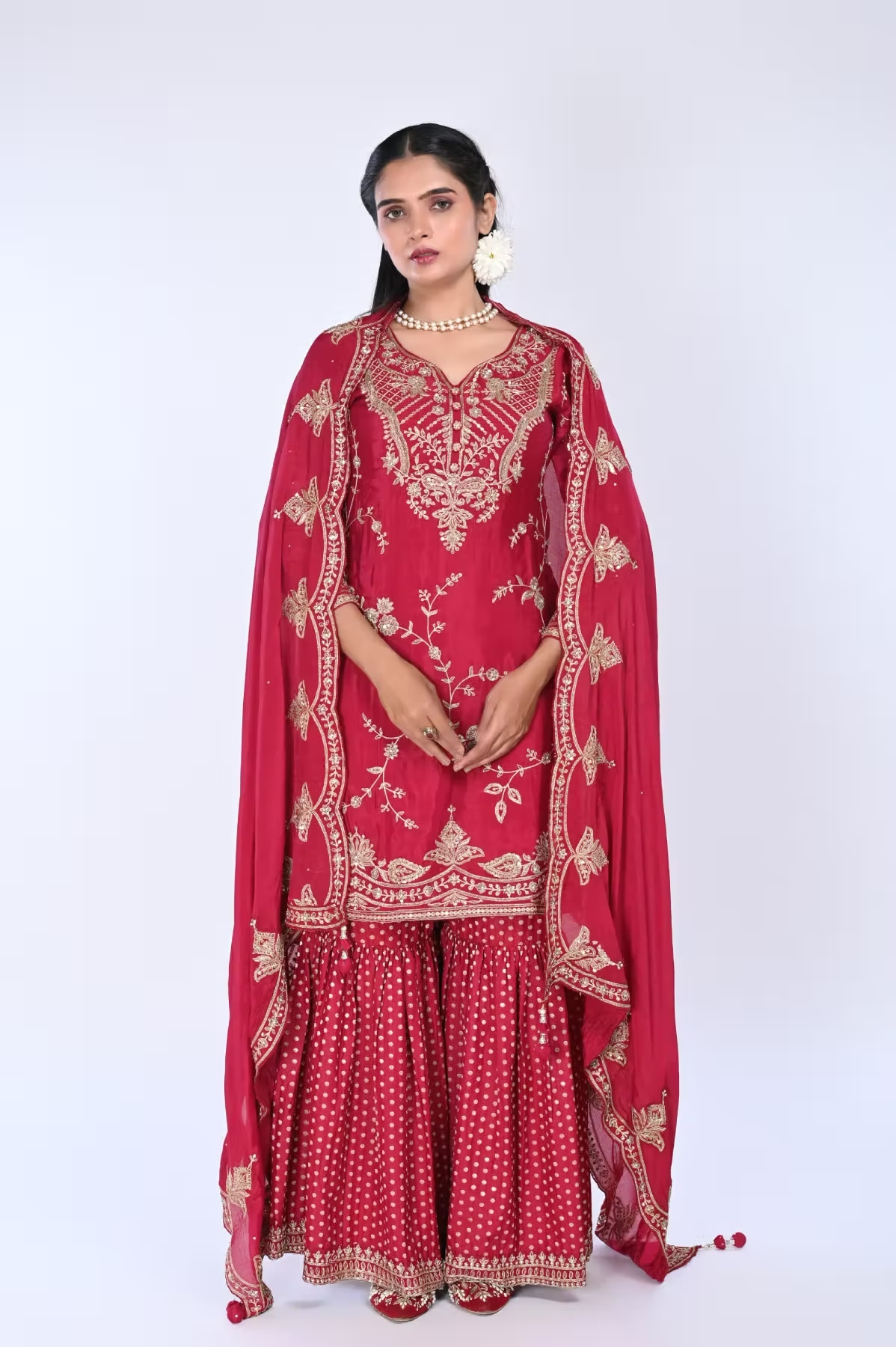 Maroon Straight suit with Gharara