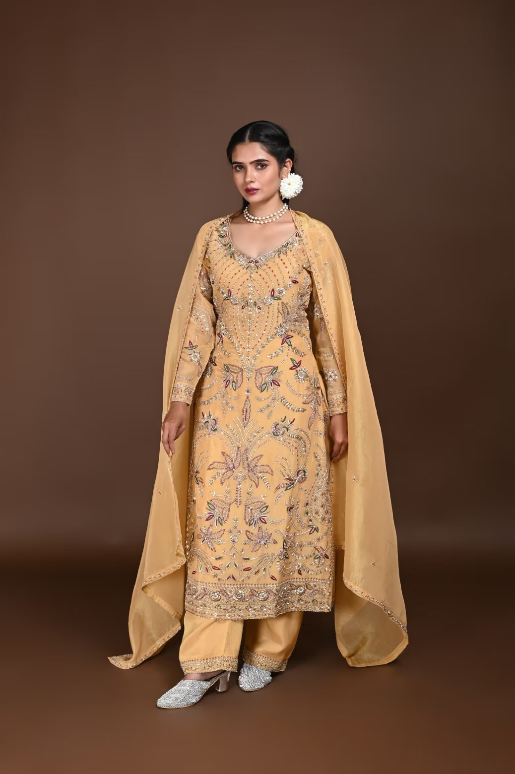 Mustard Long Straight Suit With Pant