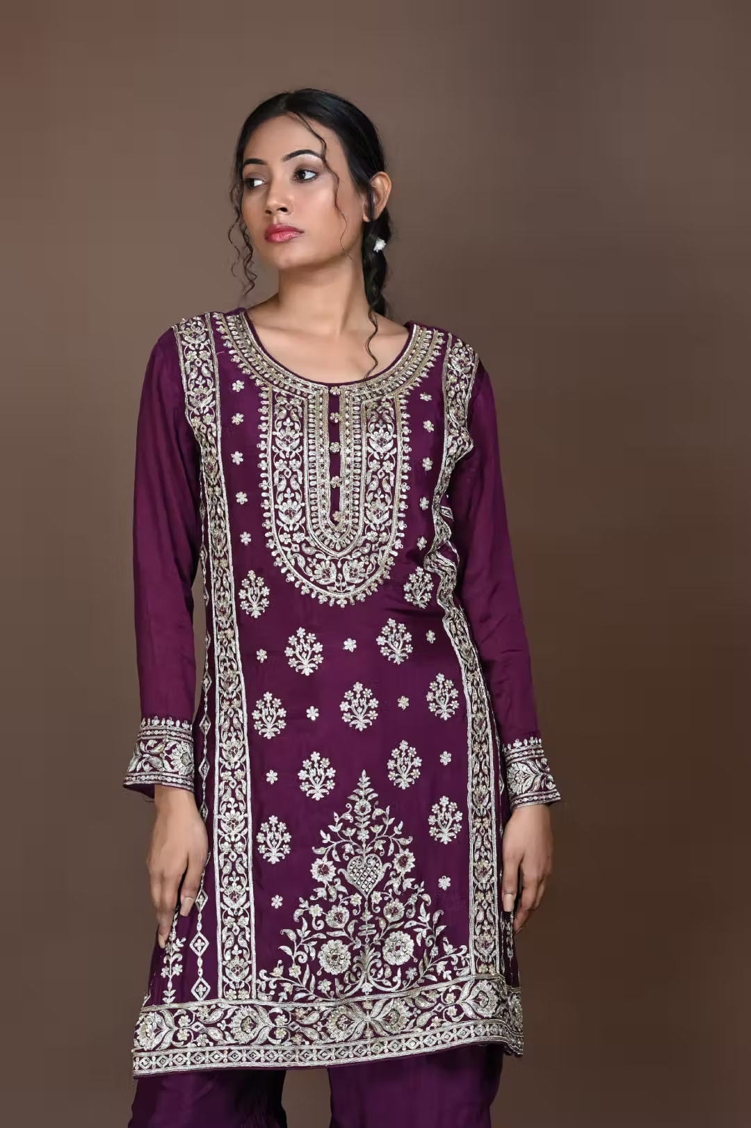 Purple Straight suit with Garara