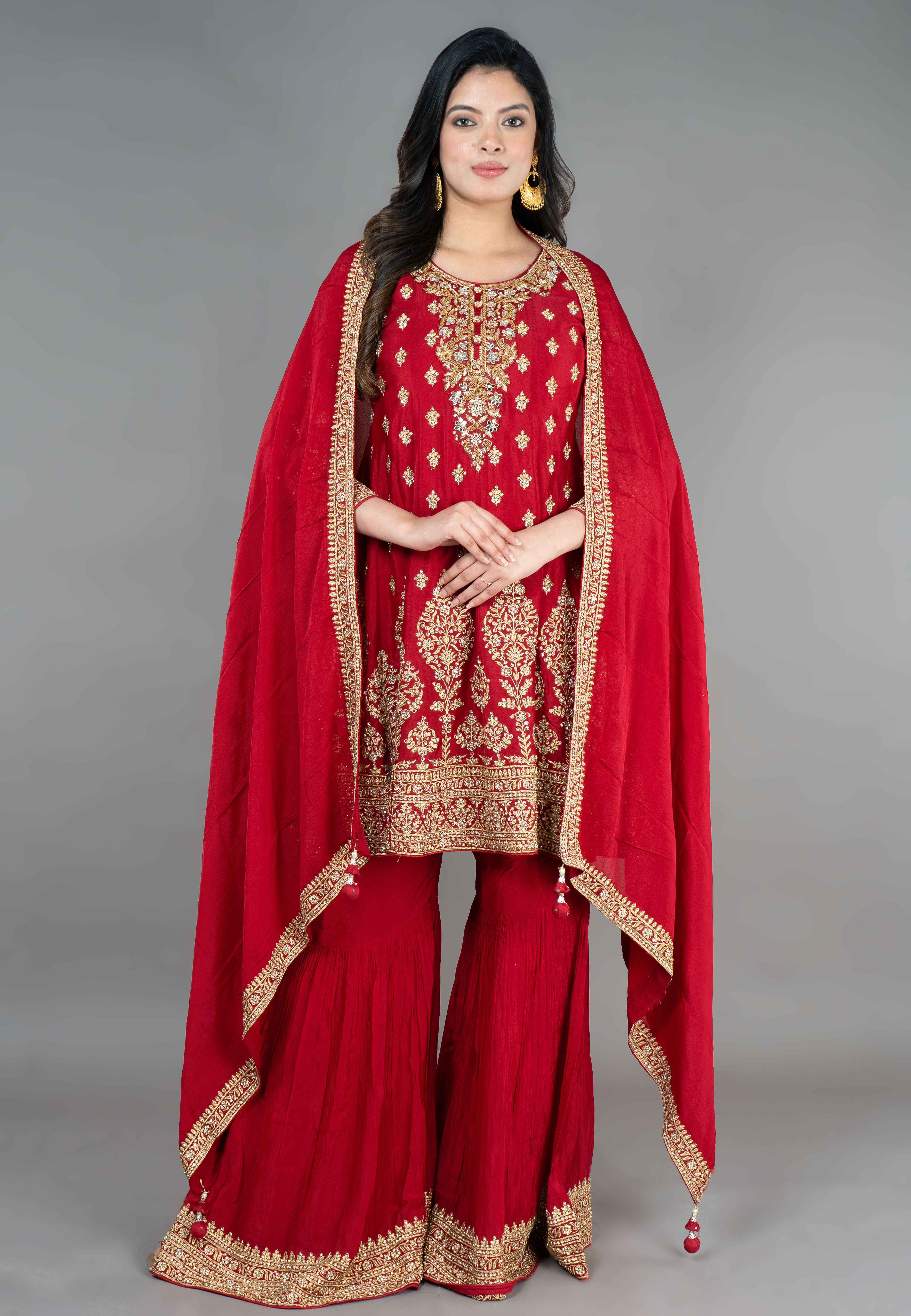 Maroon  Paplom Suit With Garara