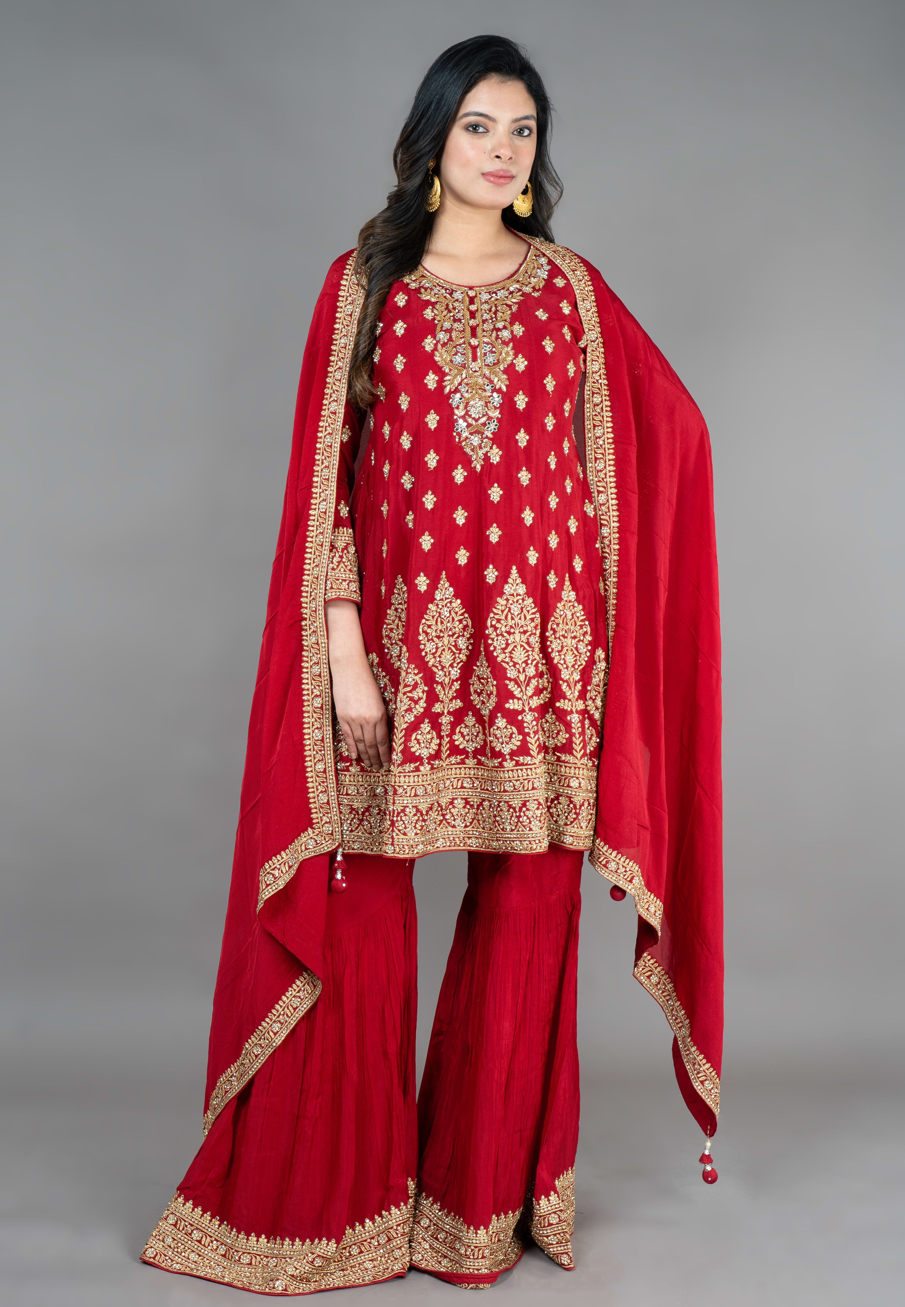Maroon  Paplom Suit With Garara