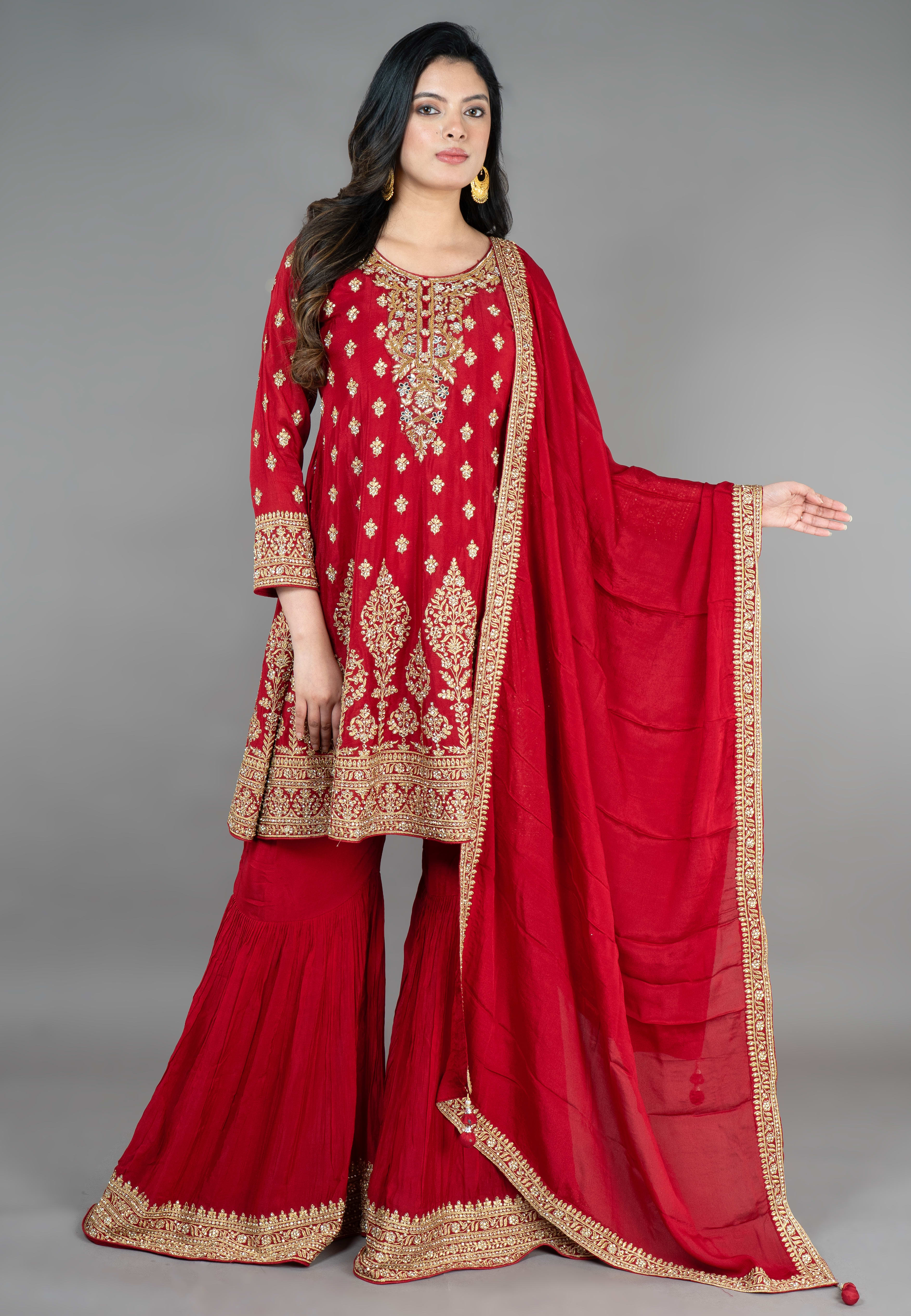 Maroon  Paplom Suit With Garara
