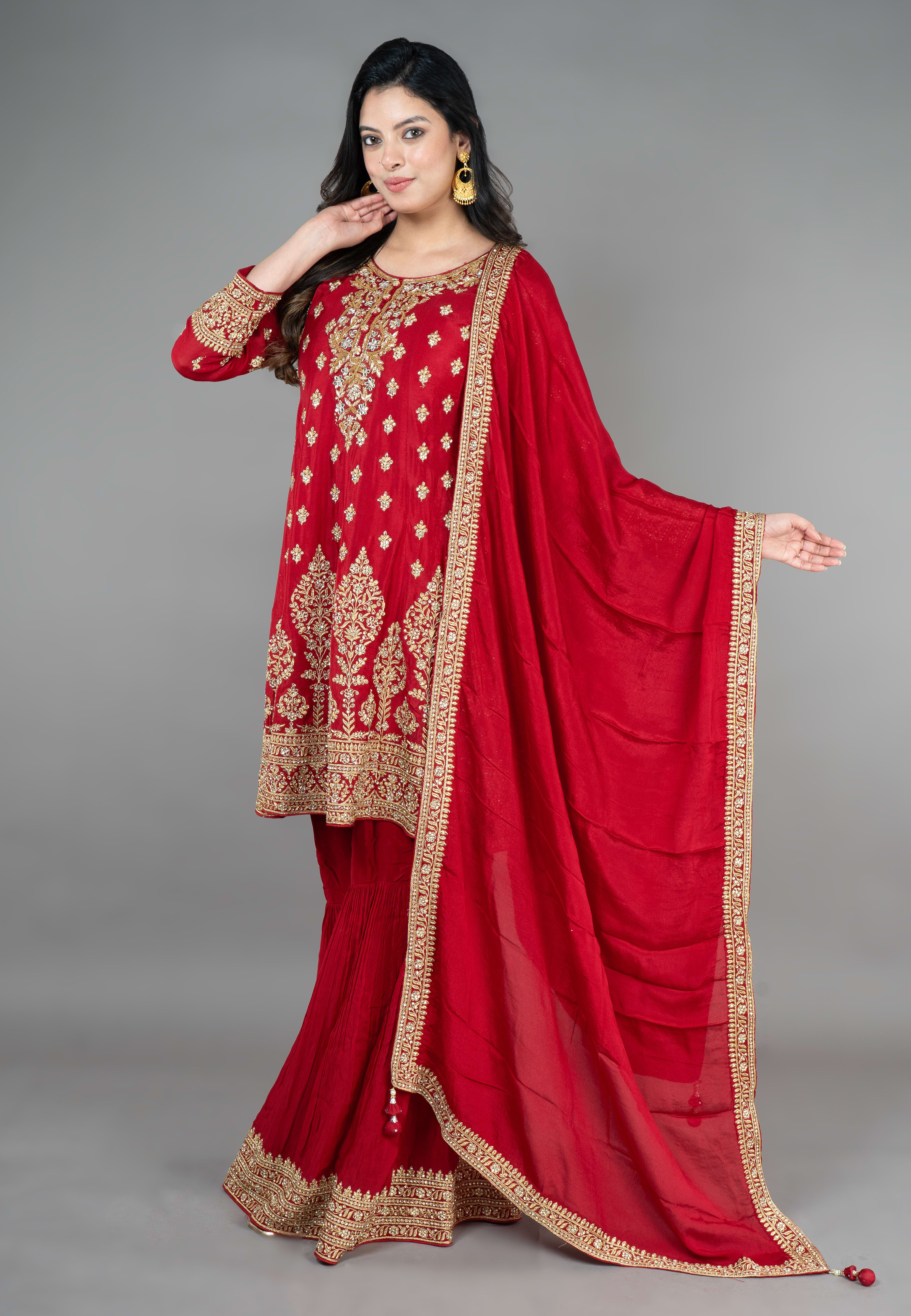 Maroon  Paplom Suit With Garara