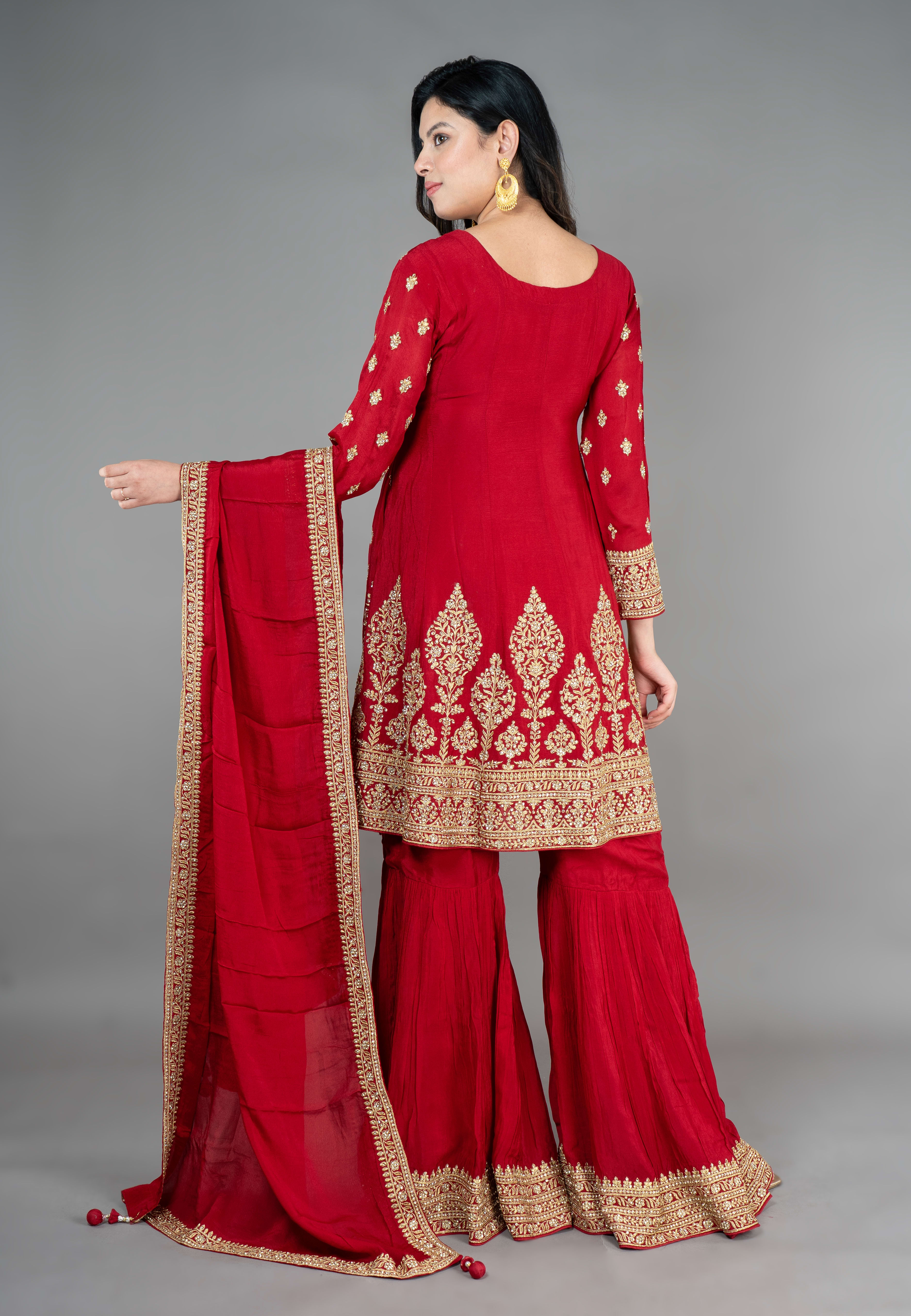 Maroon  Paplom Suit With Garara