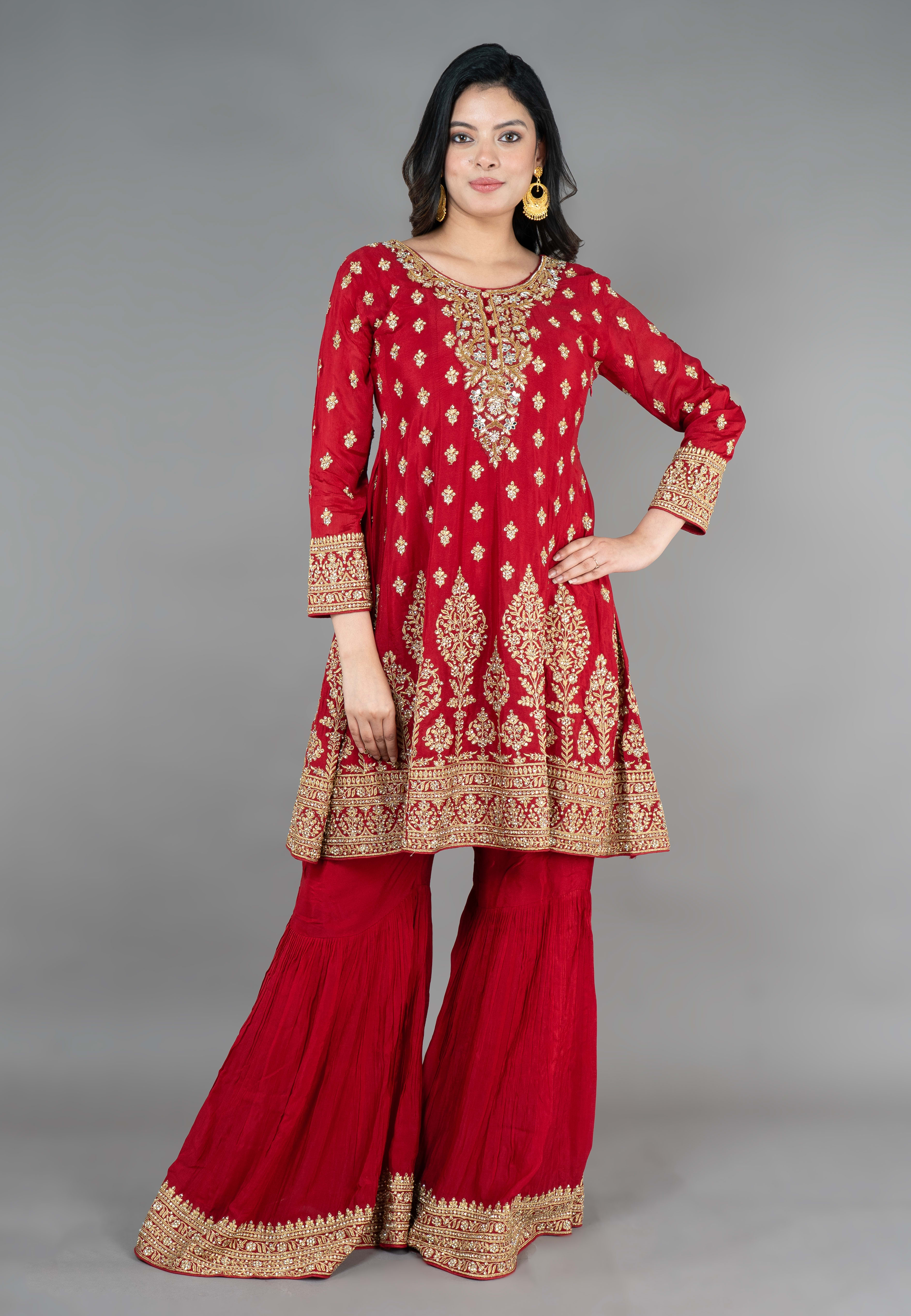Maroon  Paplom Suit With Garara