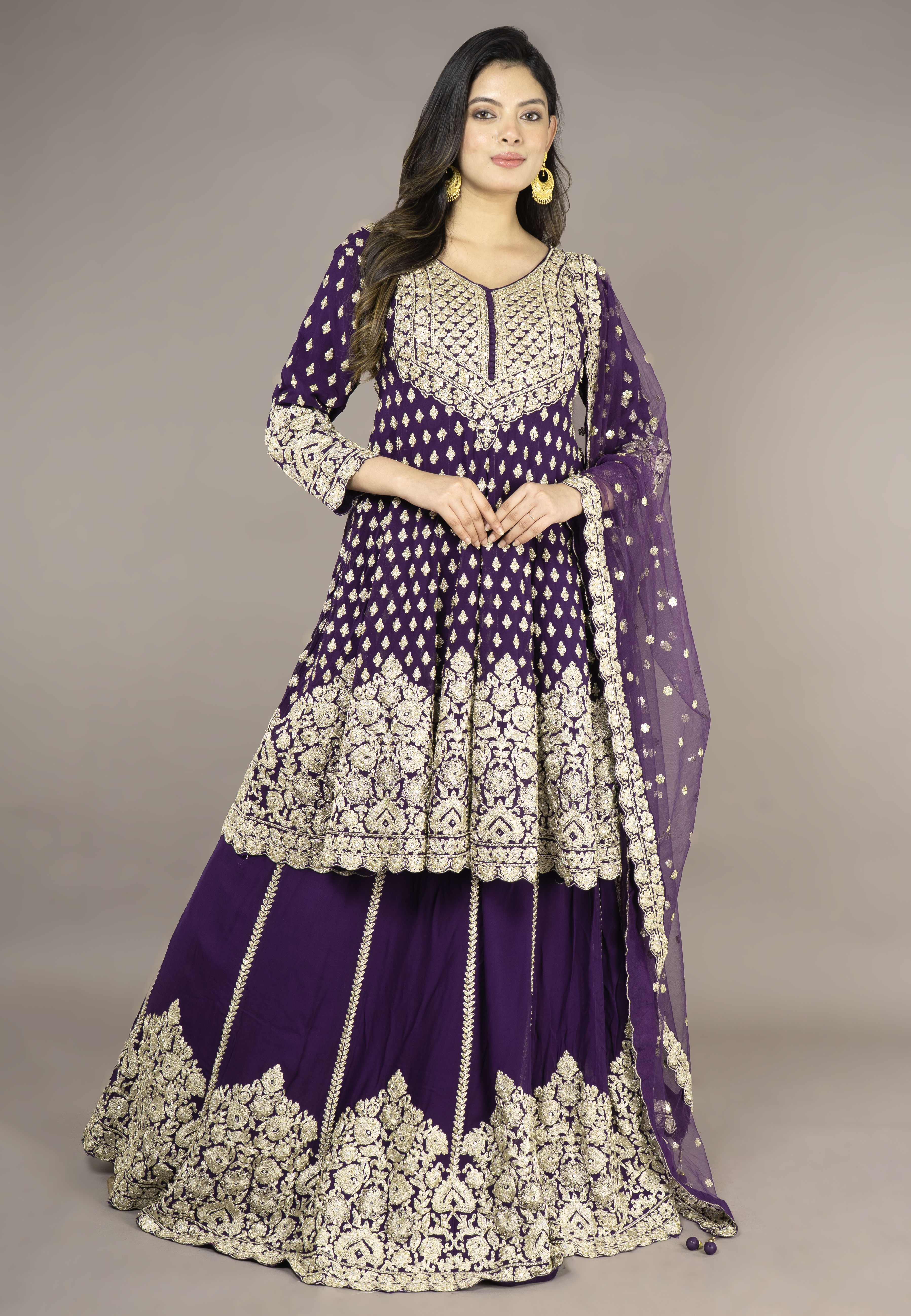 Purple Paplom Suit With Skirt