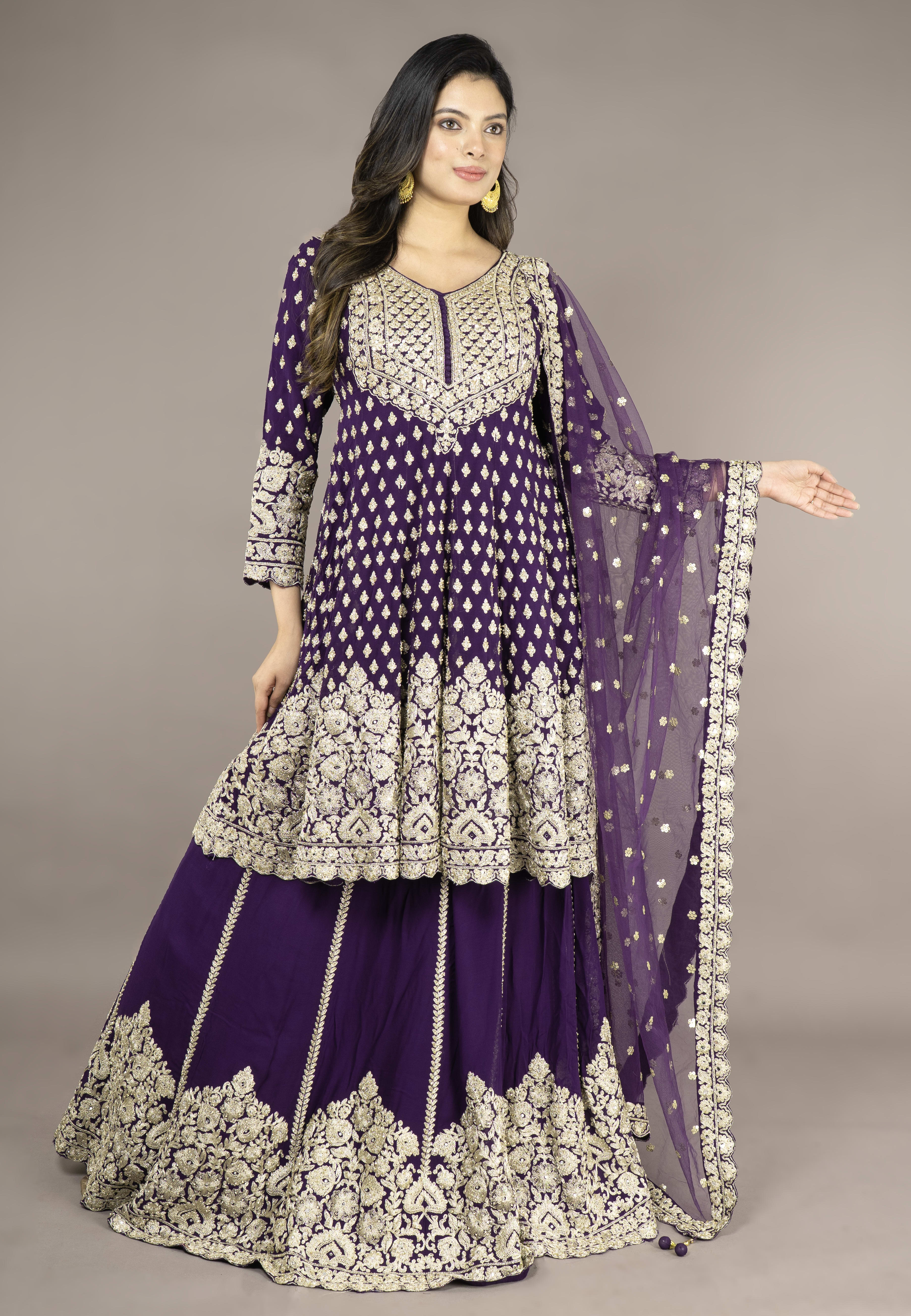 Purple Paplom Suit With Skirt