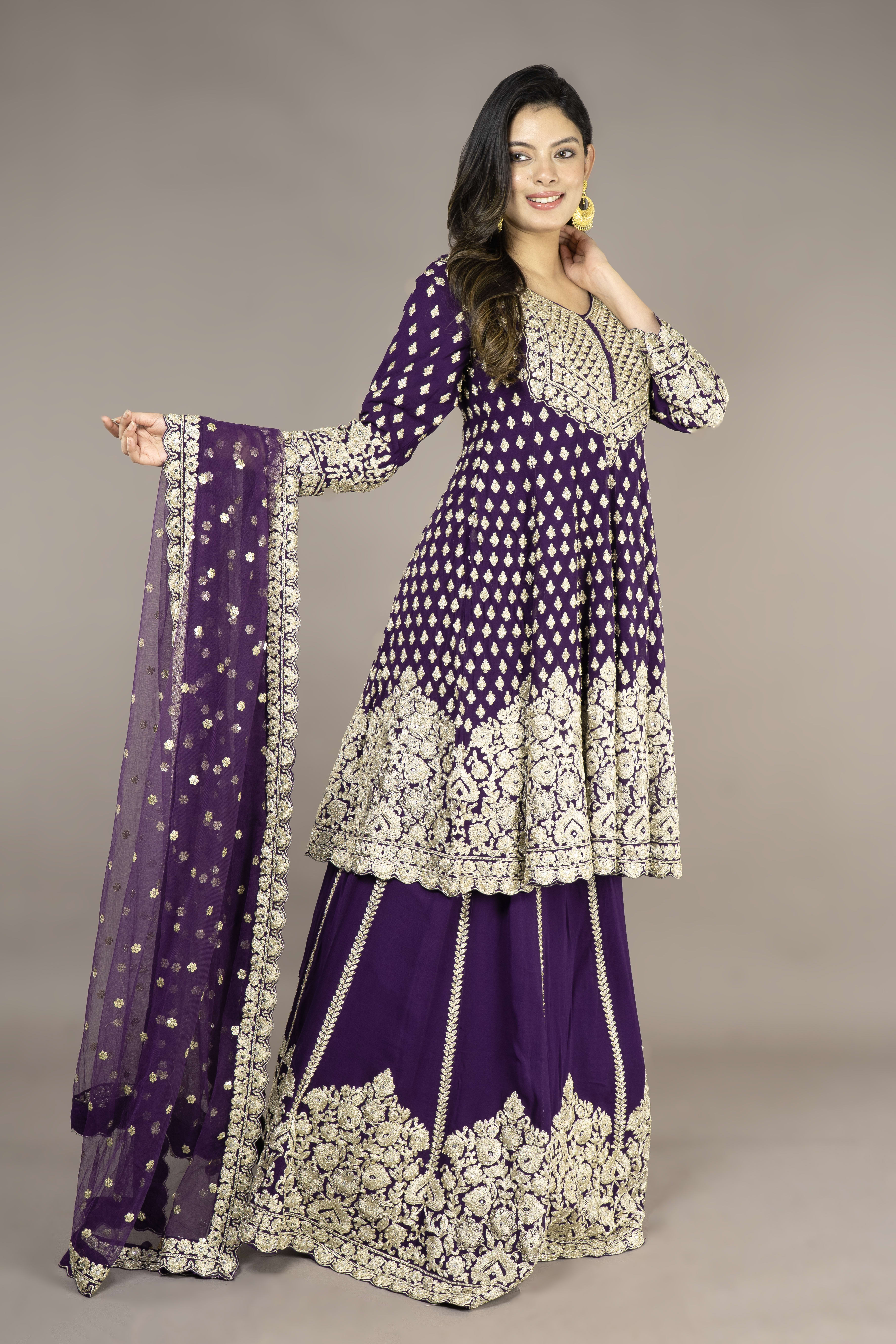 Purple Paplom Suit With Skirt