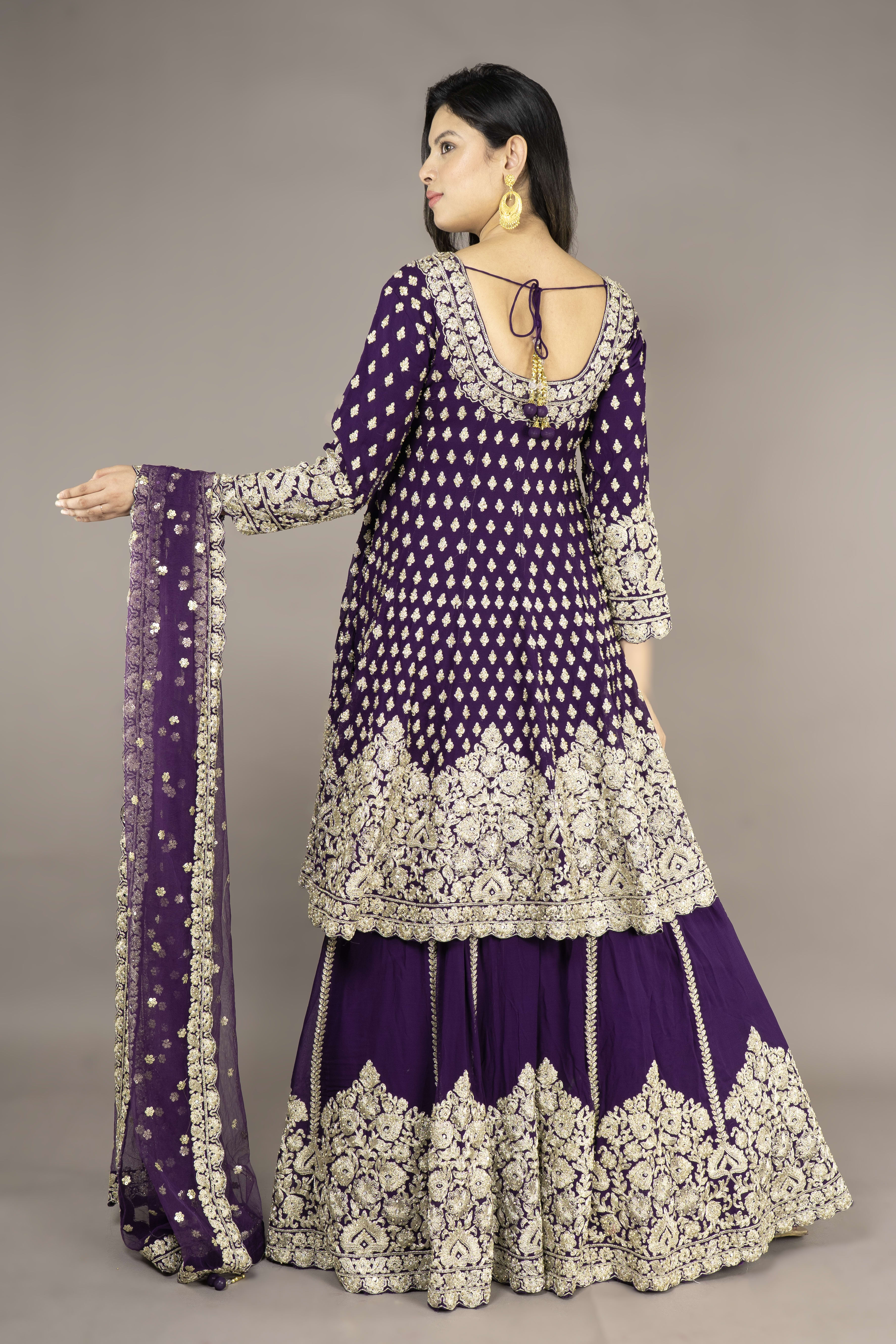 Purple Paplom Suit With Skirt