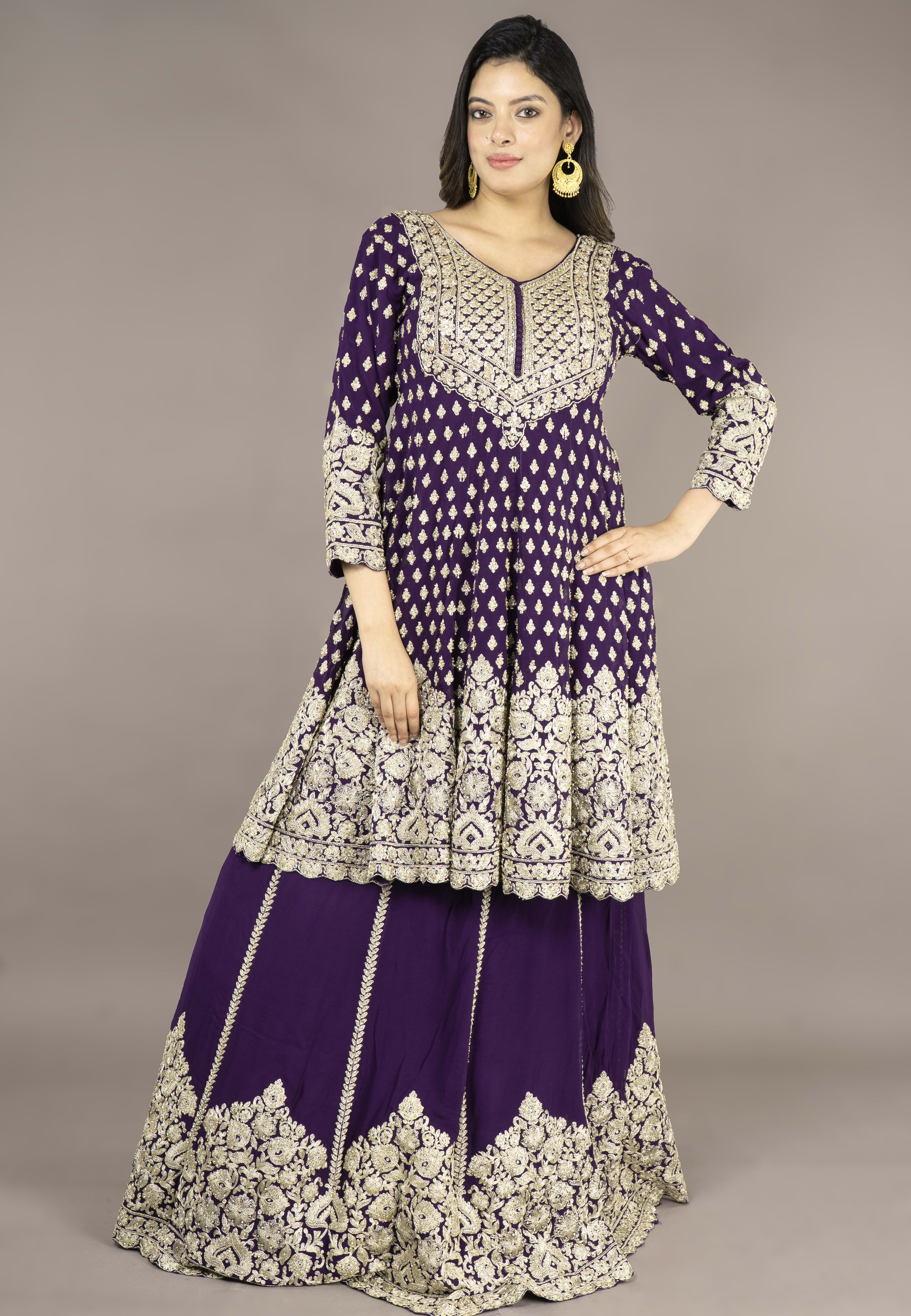 Purple Paplom Suit With Skirt