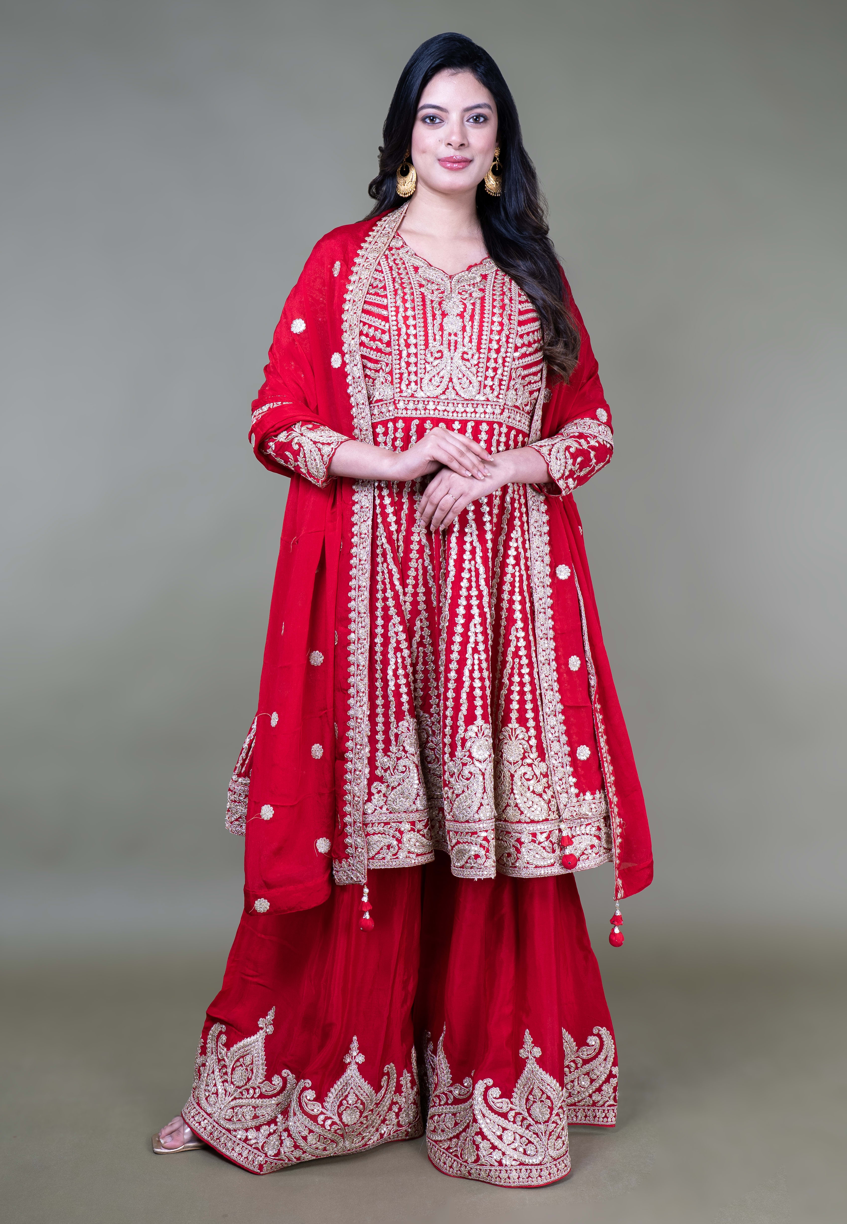 Red Paplom Suit With Sarara