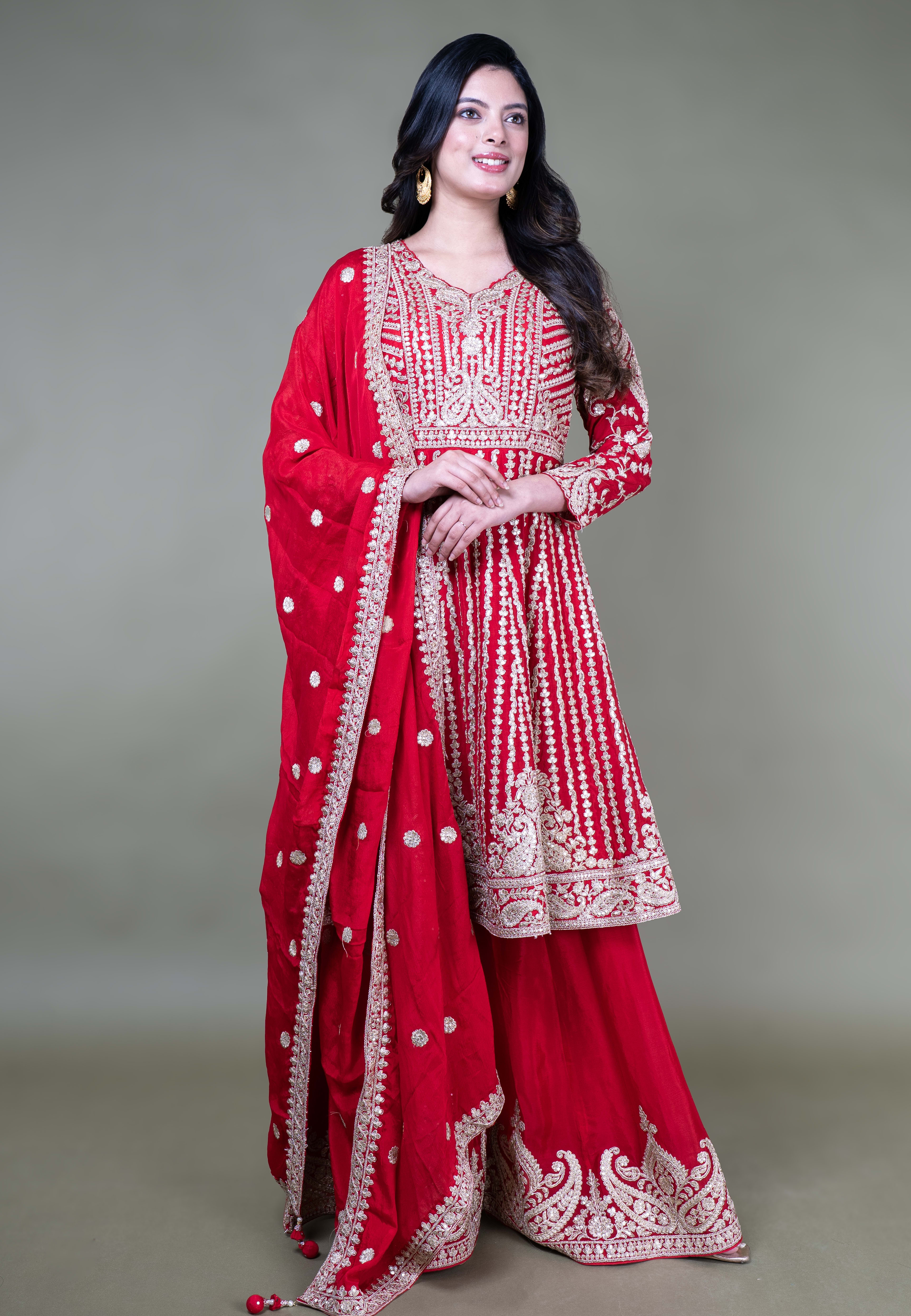 Red Paplom Suit With Sarara