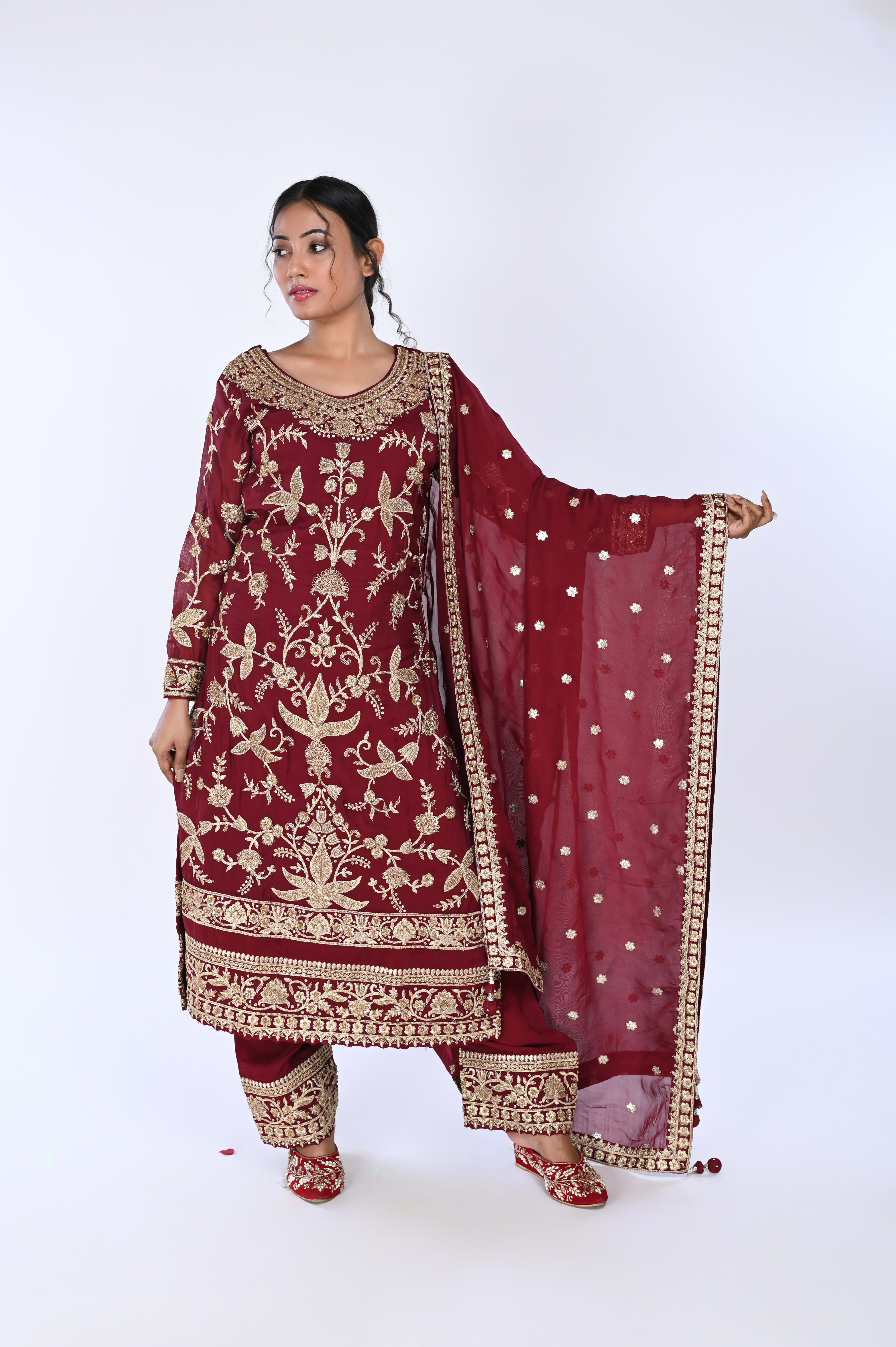 Maroon Long Straight Suit With Pant