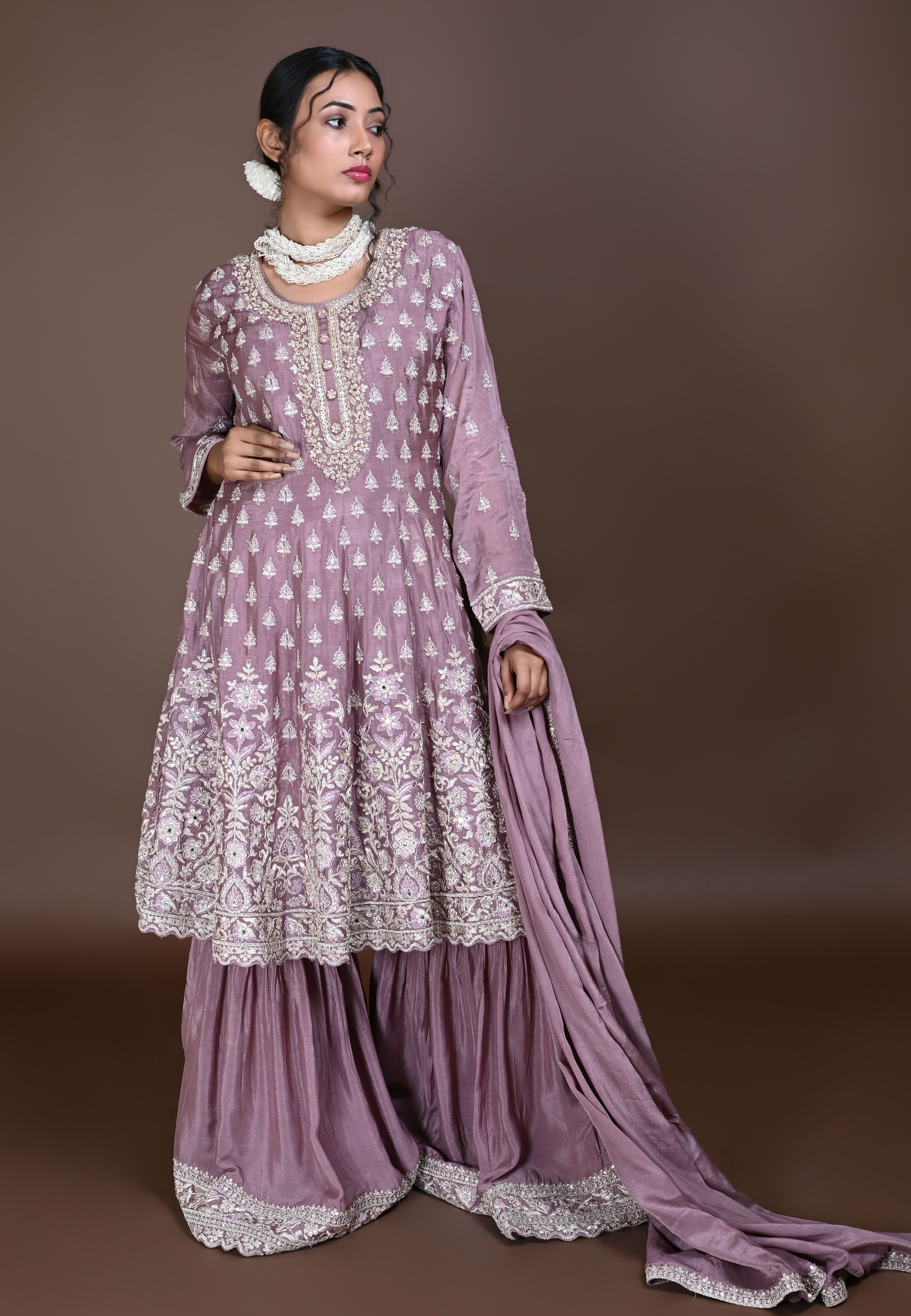 Mauve Paplom Suit With Gharara