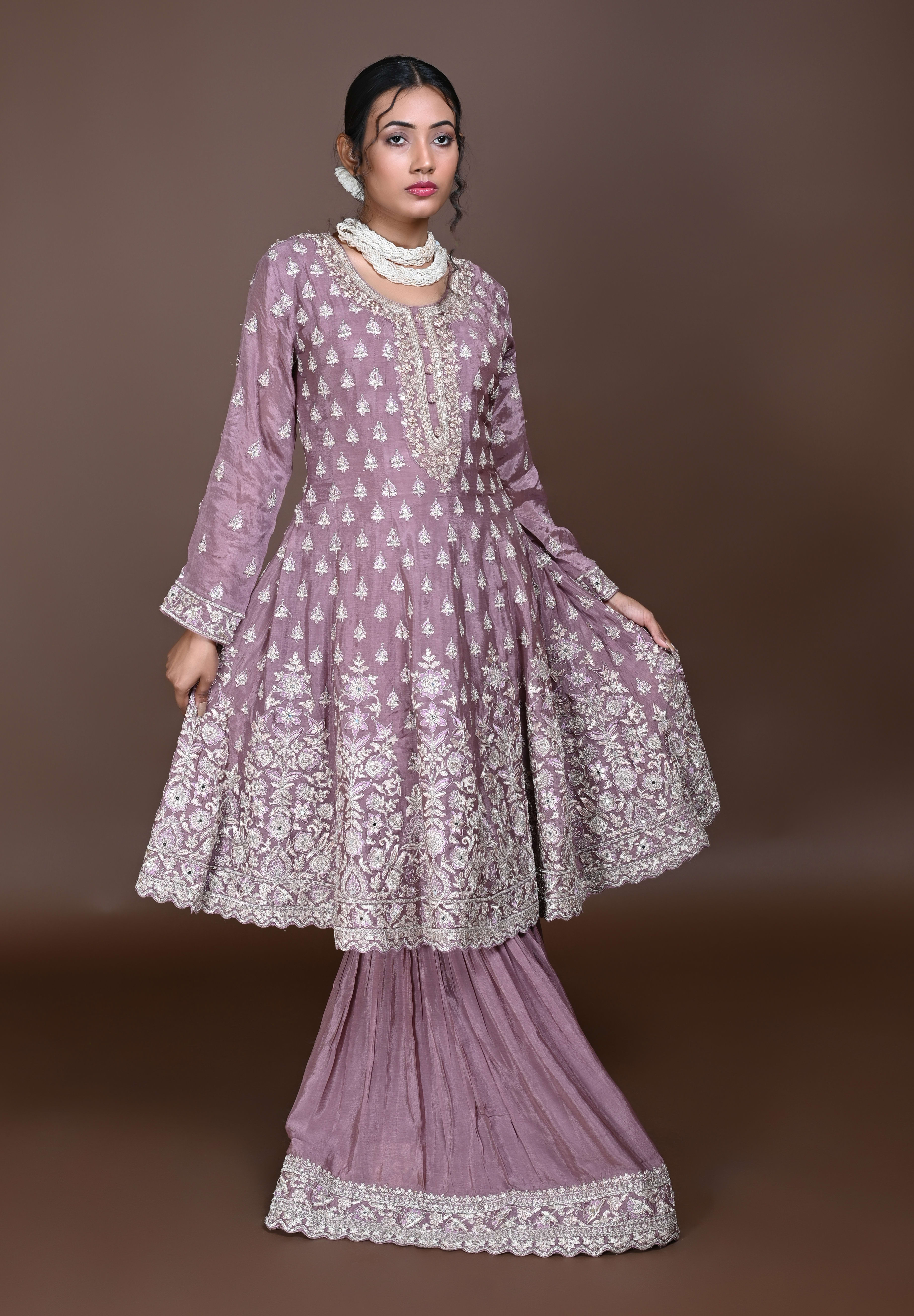 Mauve Paplom Suit With Gharara