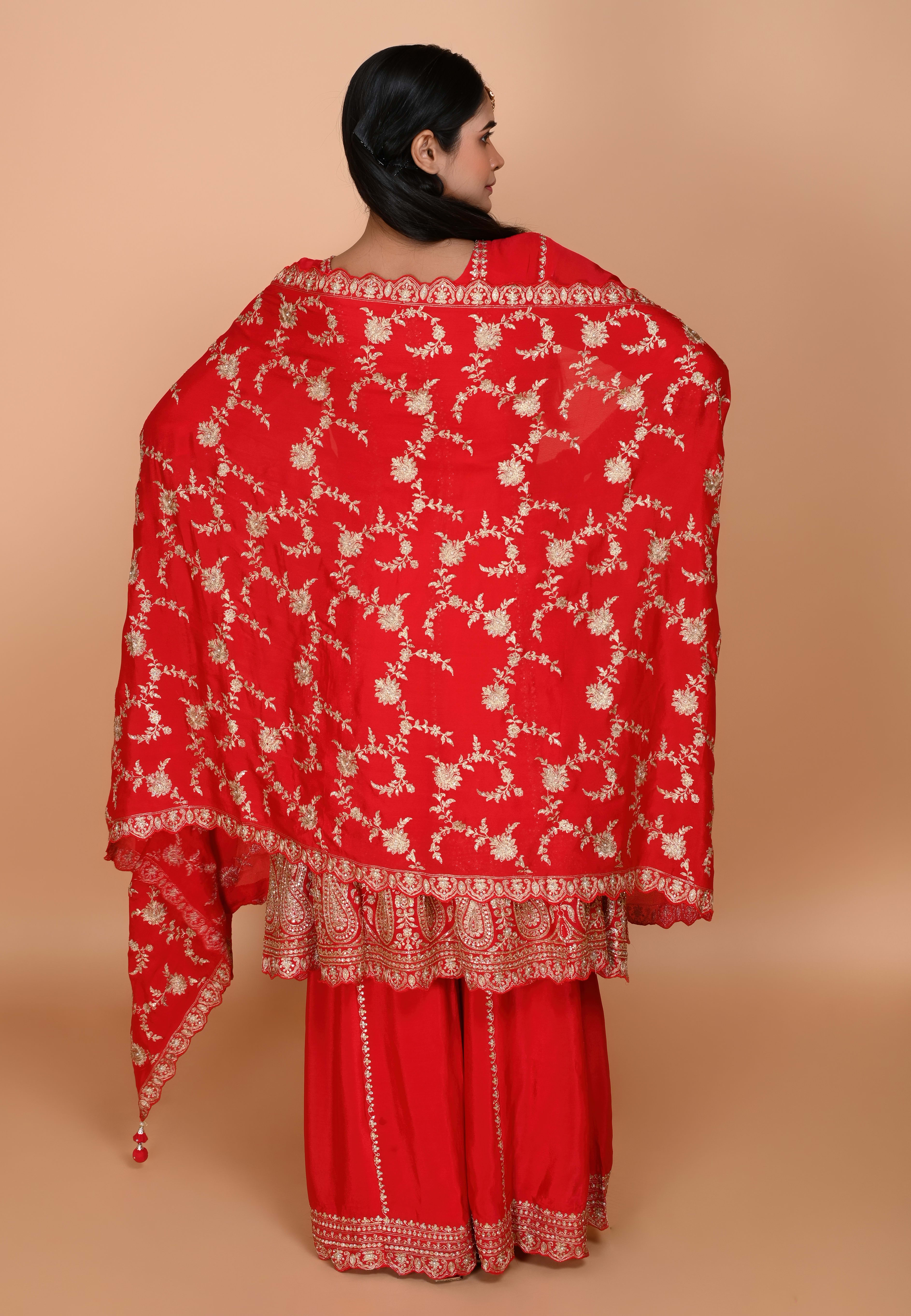 Red Paplom Suit With Palazzo Pant