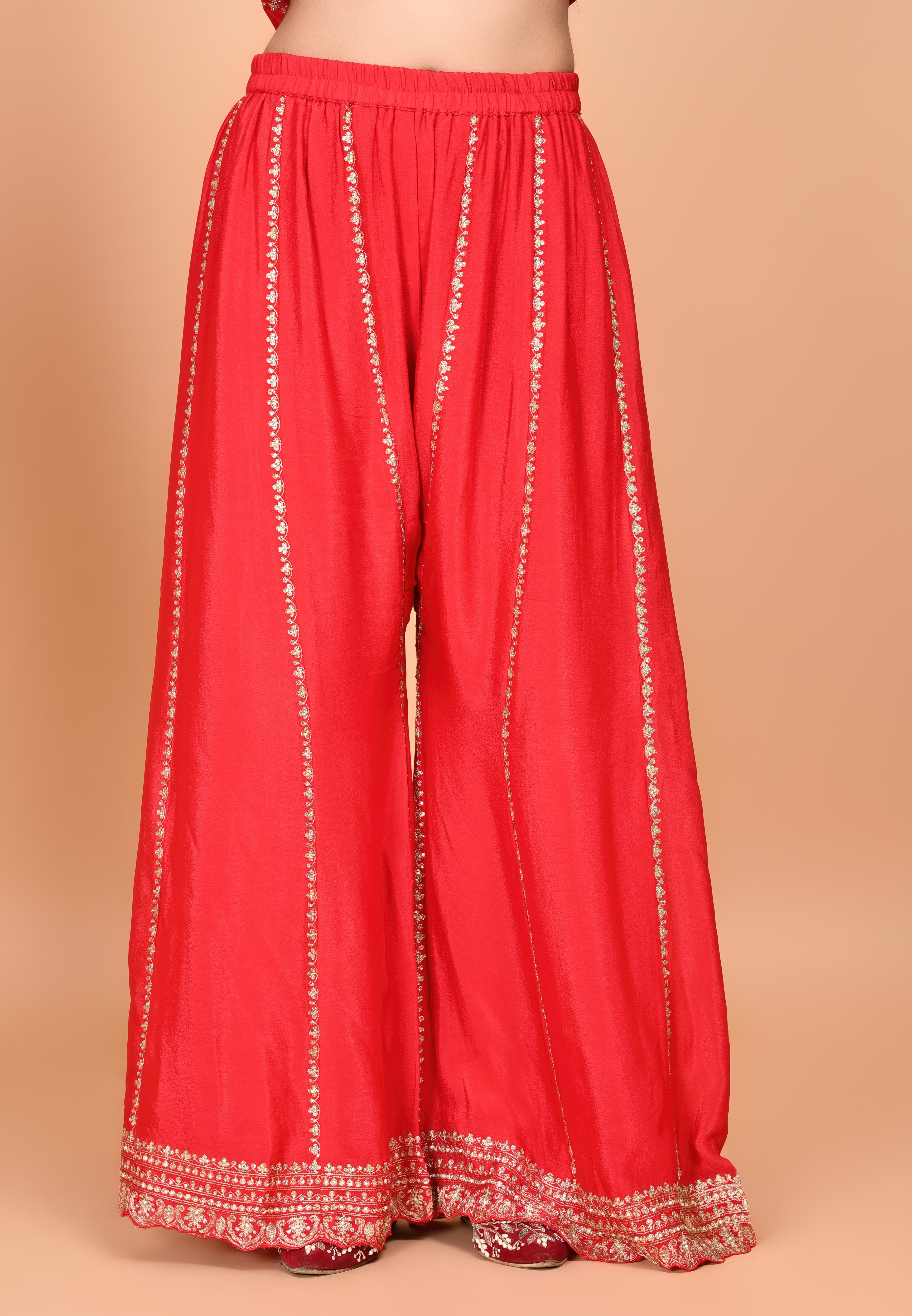 Red Paplom Suit With Palazzo Pant