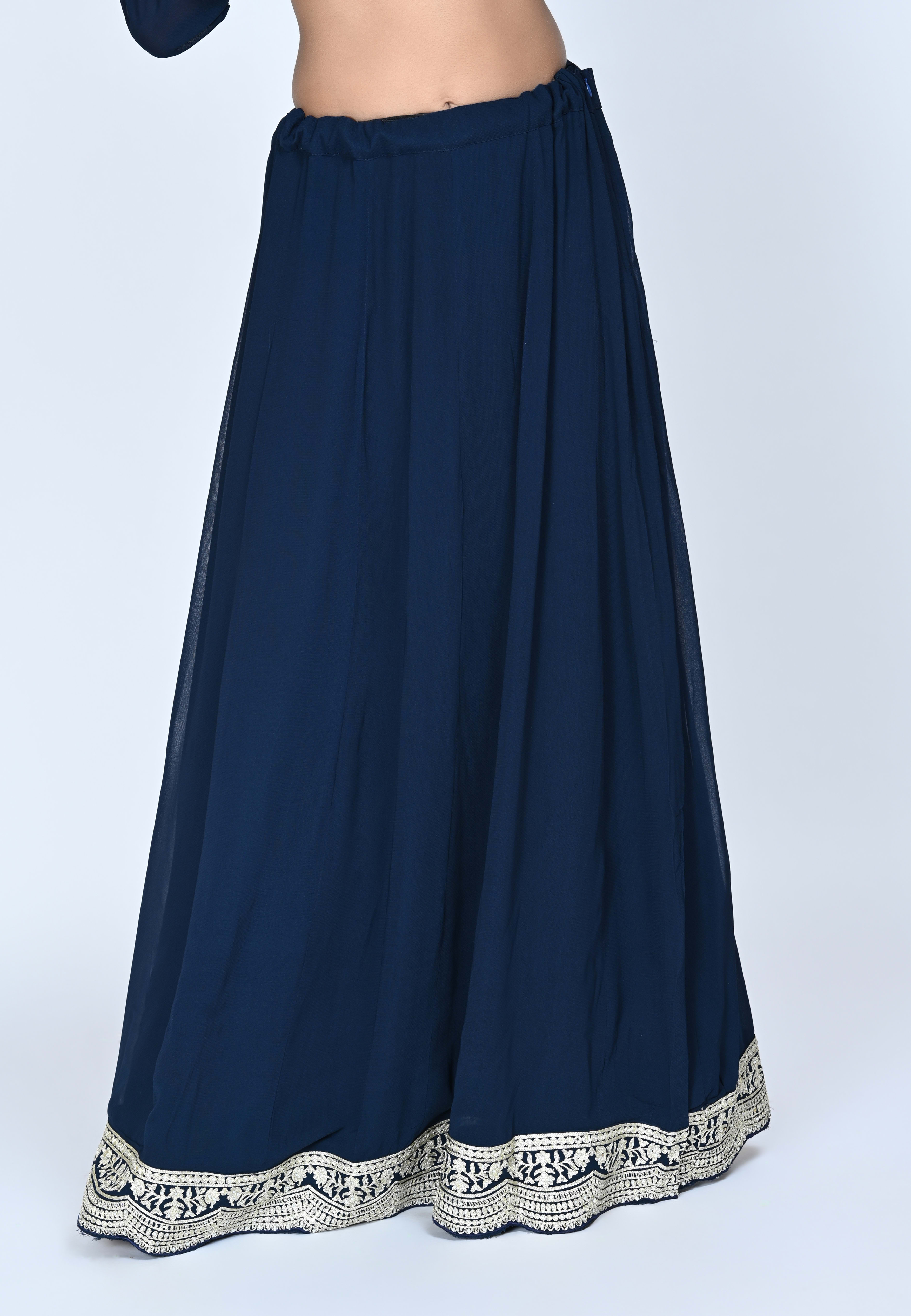 Navy Paplom Suit With Skirt