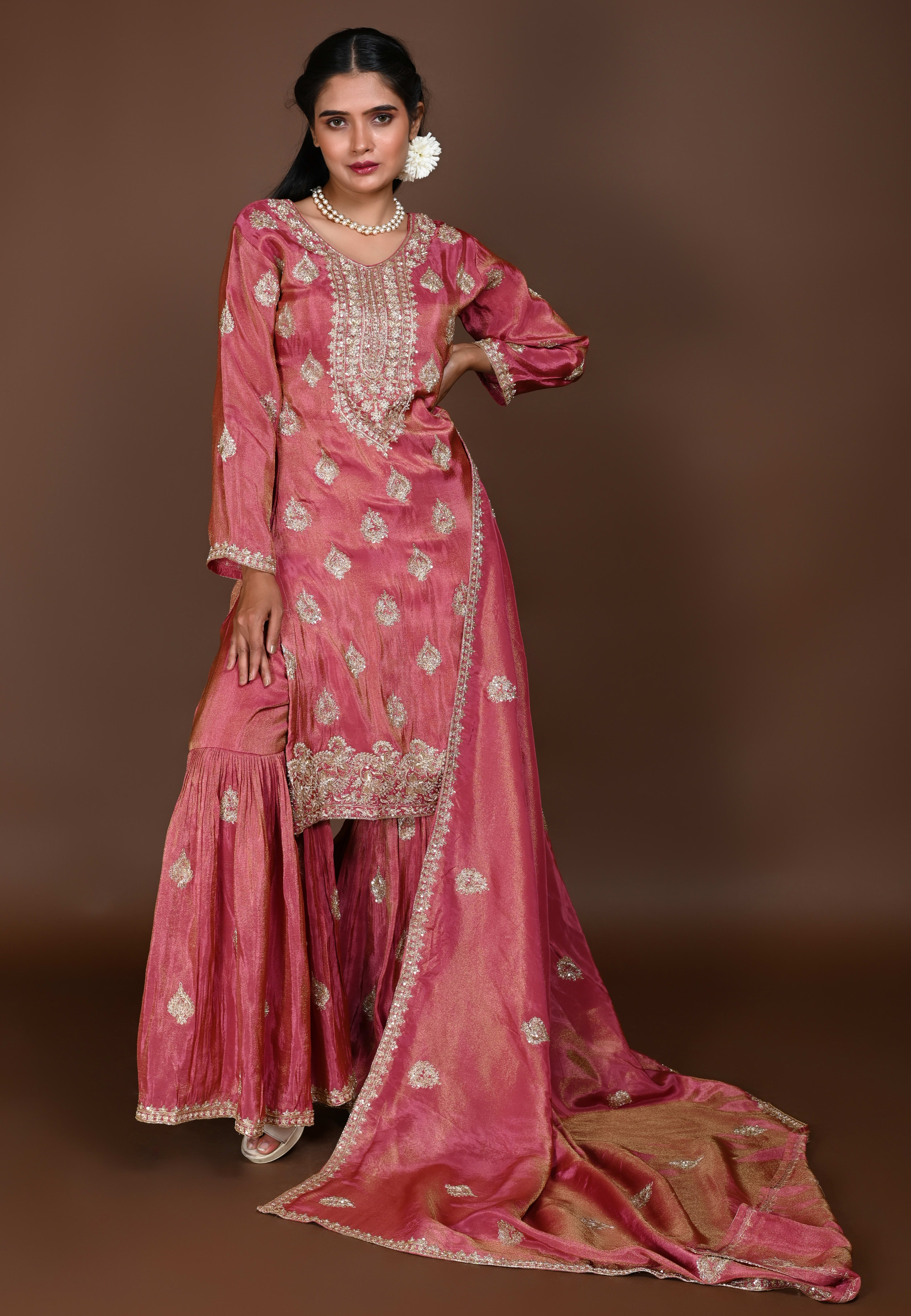 Rose Gold Straight Suit with Gharara