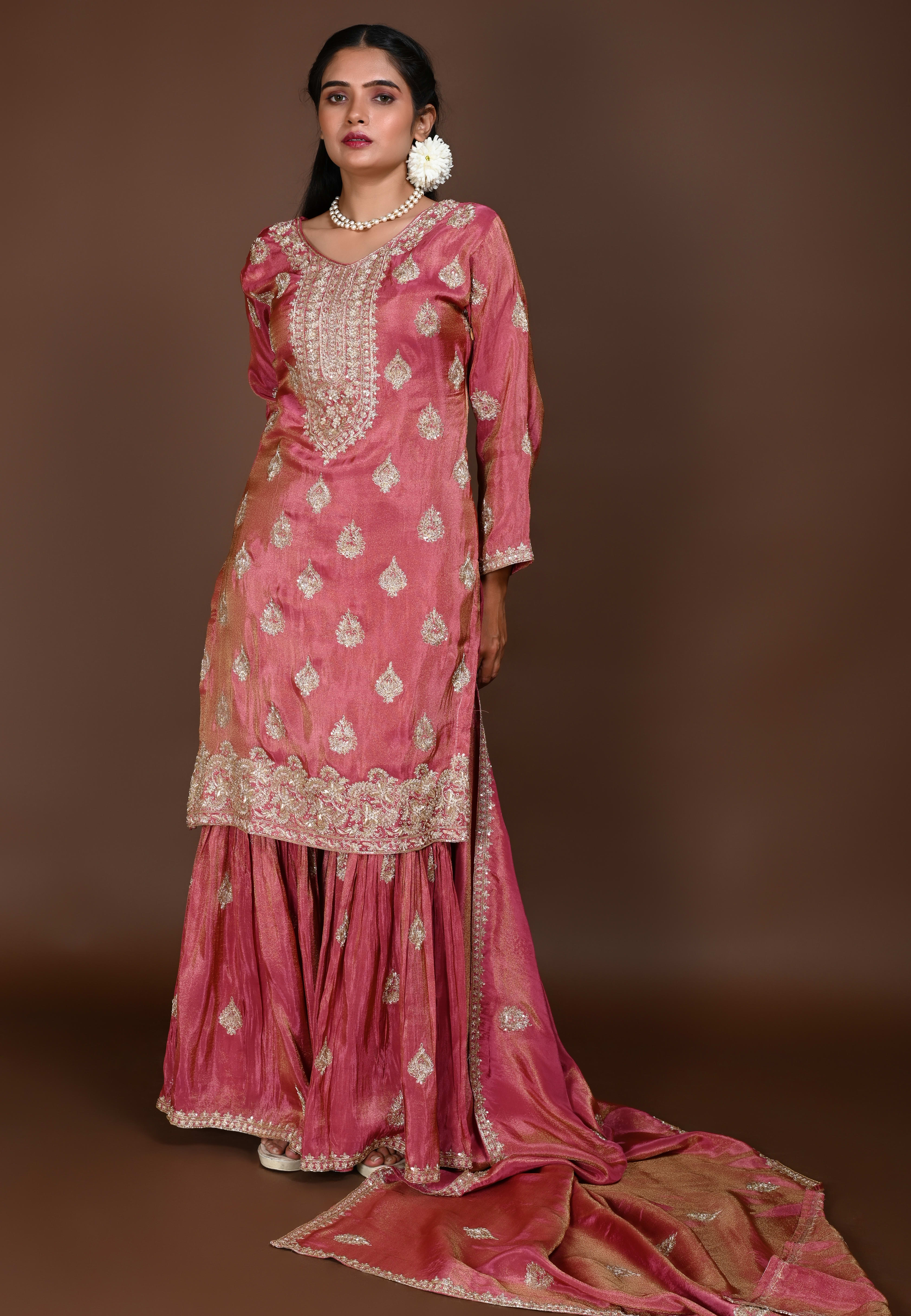 Rose Gold Straight Suit with Gharara
